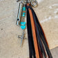 Leather Purse Tassel with Turquoise and Cross, Beaded Handbag Tassel, Gemstone Accessory, Unique Purse Charm, Leather Handbag Charm