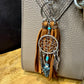 Turquoise and Leather Purse Tassel, Dream Catcher, Feather and Arrow Charm, Beaded Handbag Tassel, Western Accessory, Leather Handbag Charm