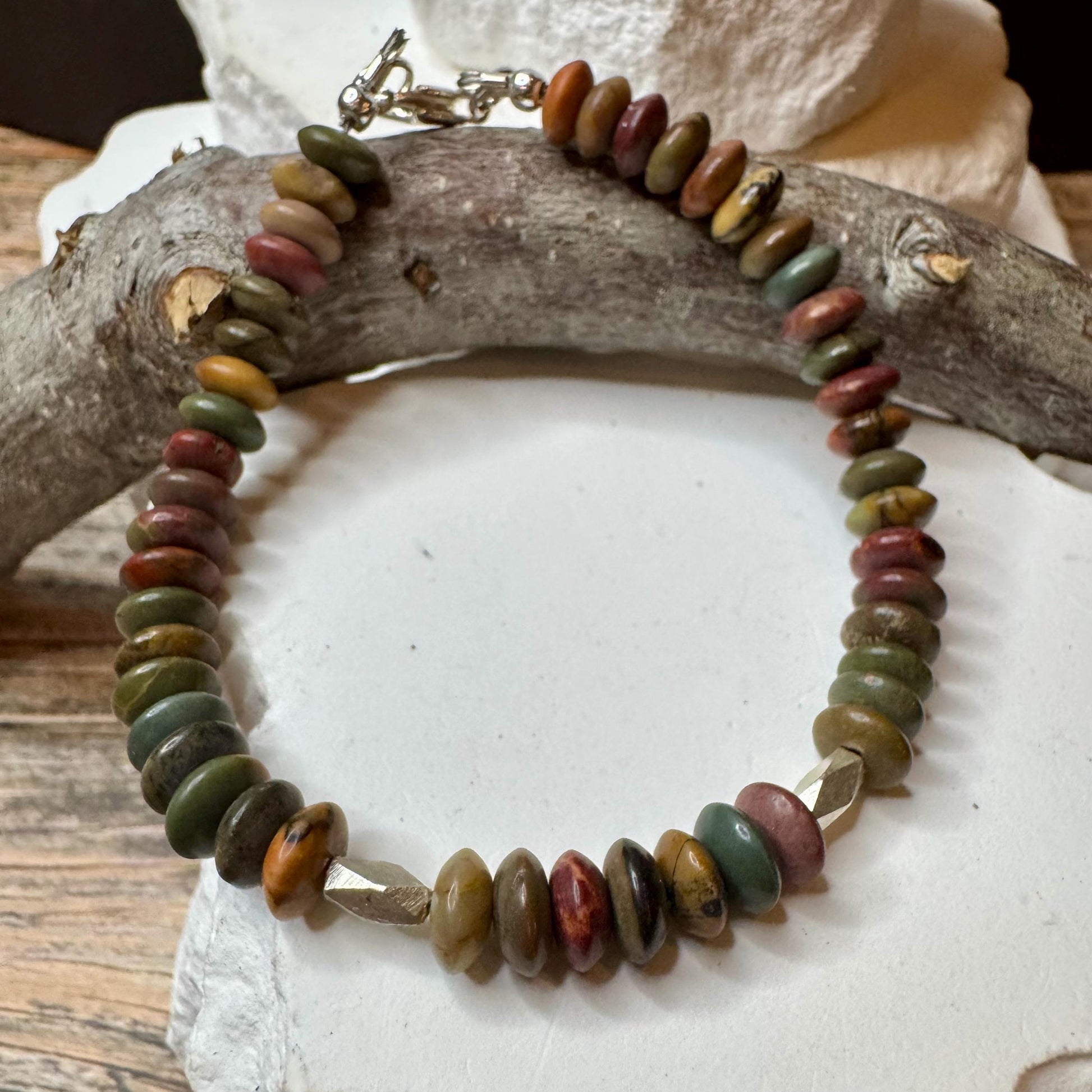 Sterling Silver Red Creek Picasso Jasper Bracelet, Sterling Silver Beaded Bracelet, Gemstone Jewelry, Jasper Gemstone, Gift for Her