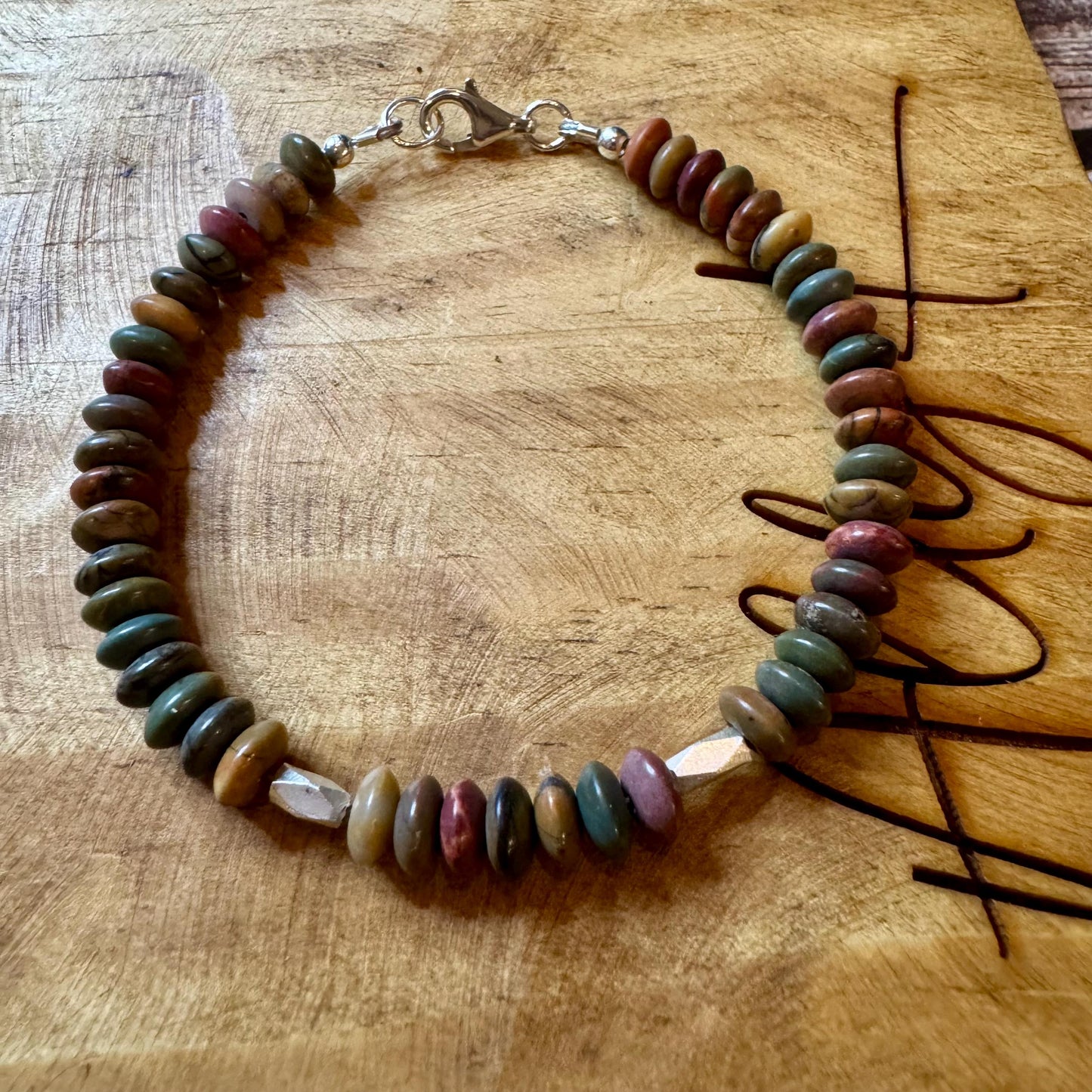 Sterling Silver Red Creek Picasso Jasper Bracelet, Sterling Silver Beaded Bracelet, Gemstone Jewelry, Jasper Gemstone, Gift for Her