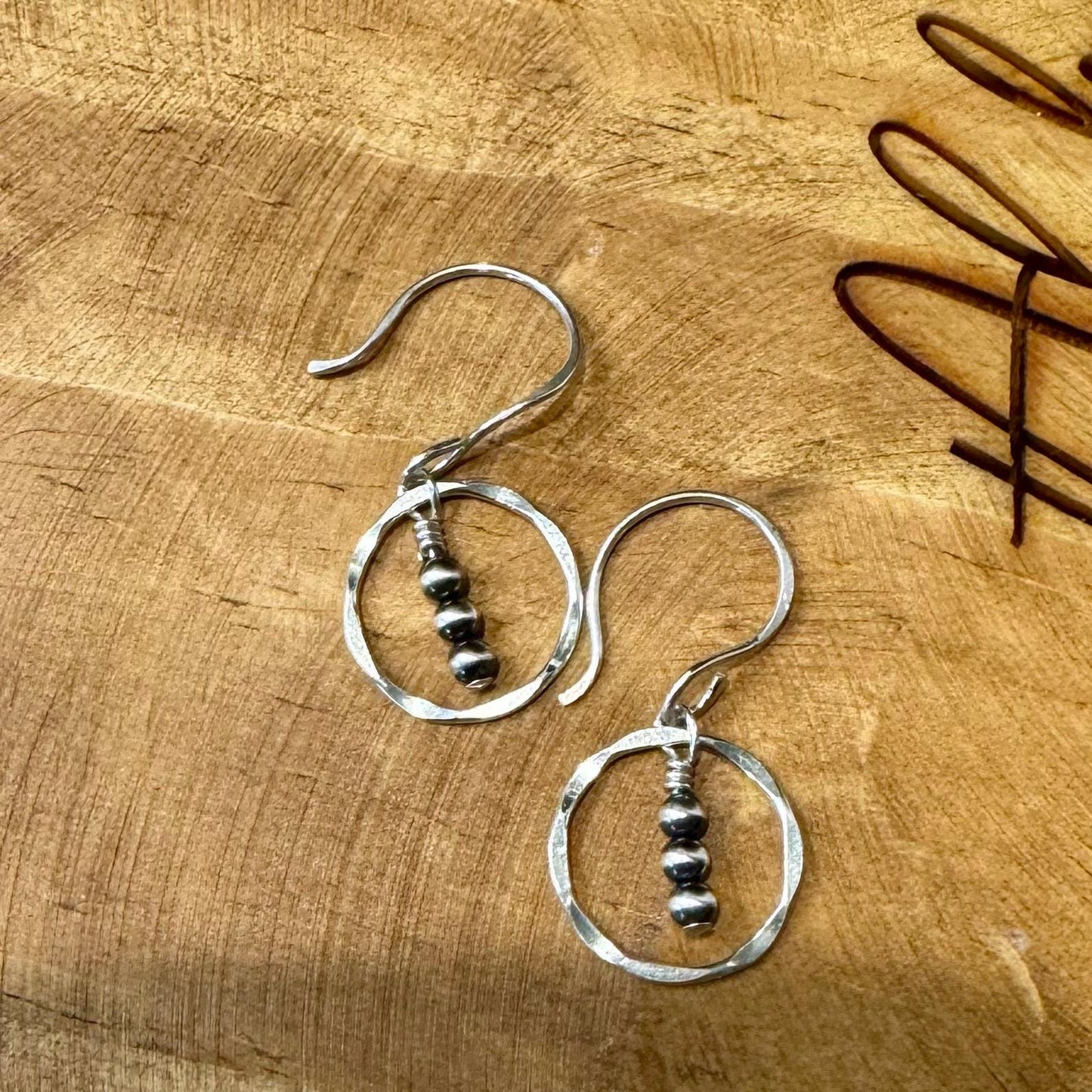Navajo Pearl Drop Earrings, Sterling Silver Dangle, Circle Earrings, Silver Jewelry, Handmade Earrings, Dainty Earrings