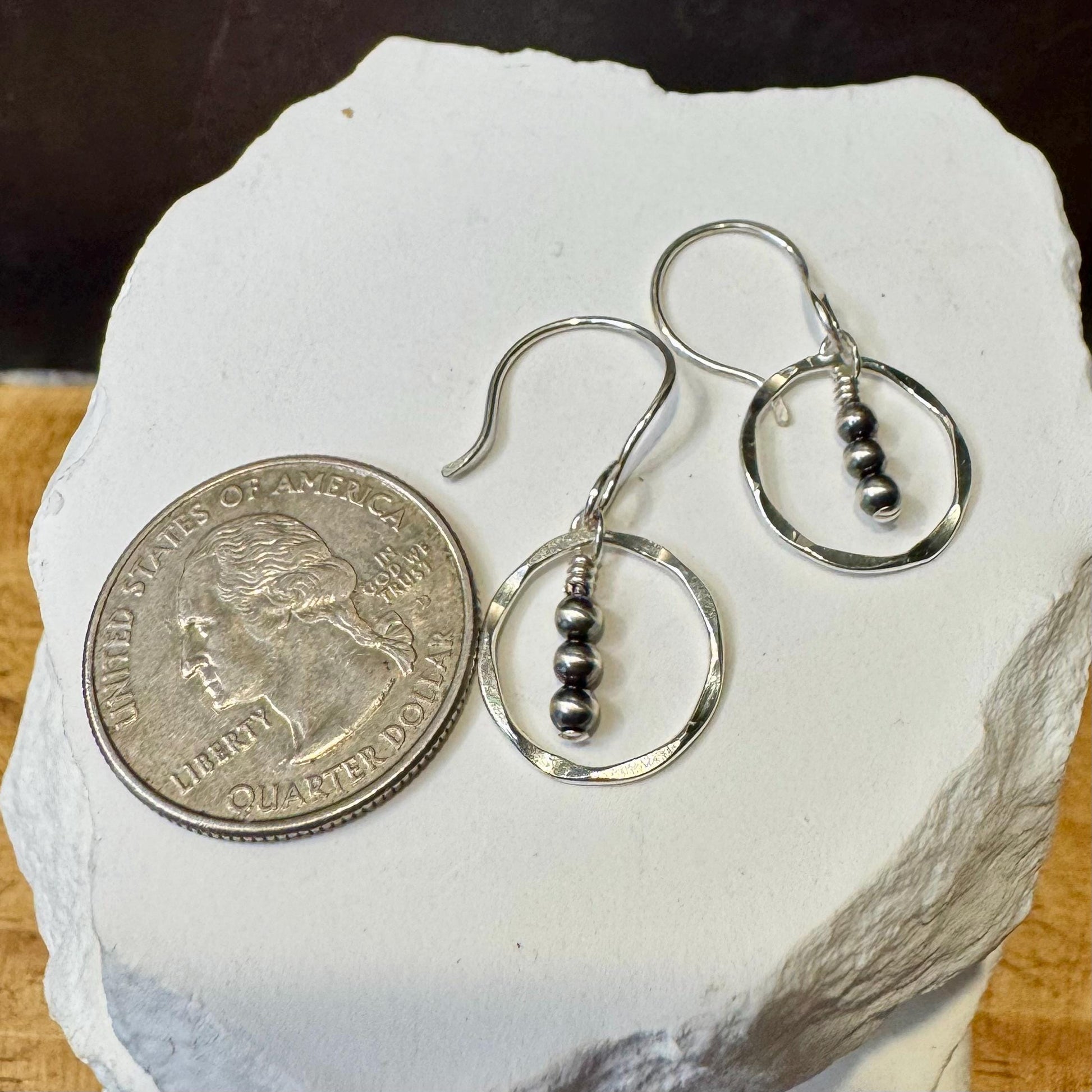 Navajo Pearl Drop Earrings, Sterling Silver Dangle, Circle Earrings, Silver Jewelry, Handmade Earrings, Dainty Earrings