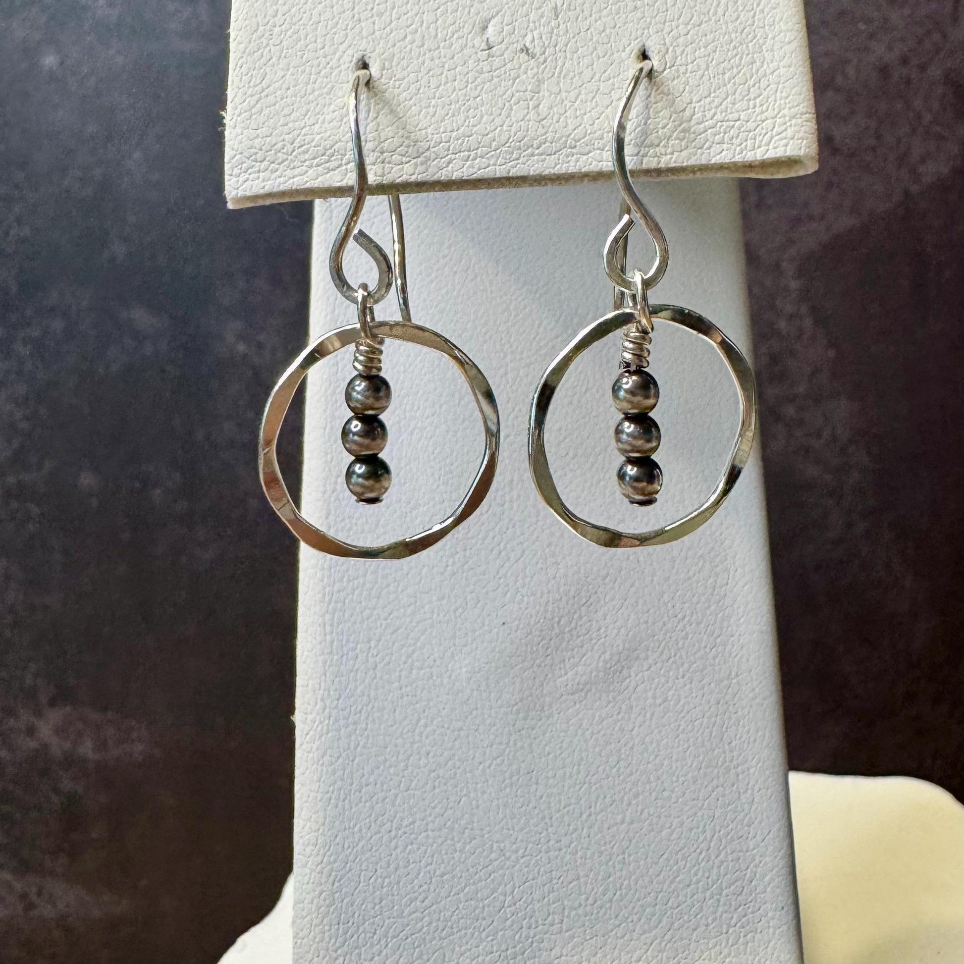 Navajo Pearl Drop Earrings, Sterling Silver Dangle, Circle Earrings, Silver Jewelry, Handmade Earrings, Dainty Earrings