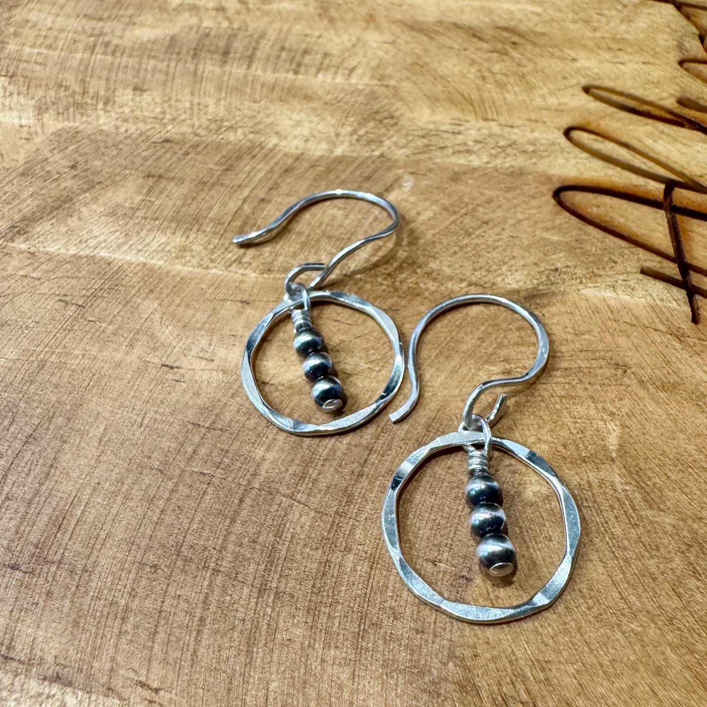 Navajo Pearl Drop Earrings, Sterling Silver Dangle, Circle Earrings, Silver Jewelry, Handmade Earrings, Dainty Earrings