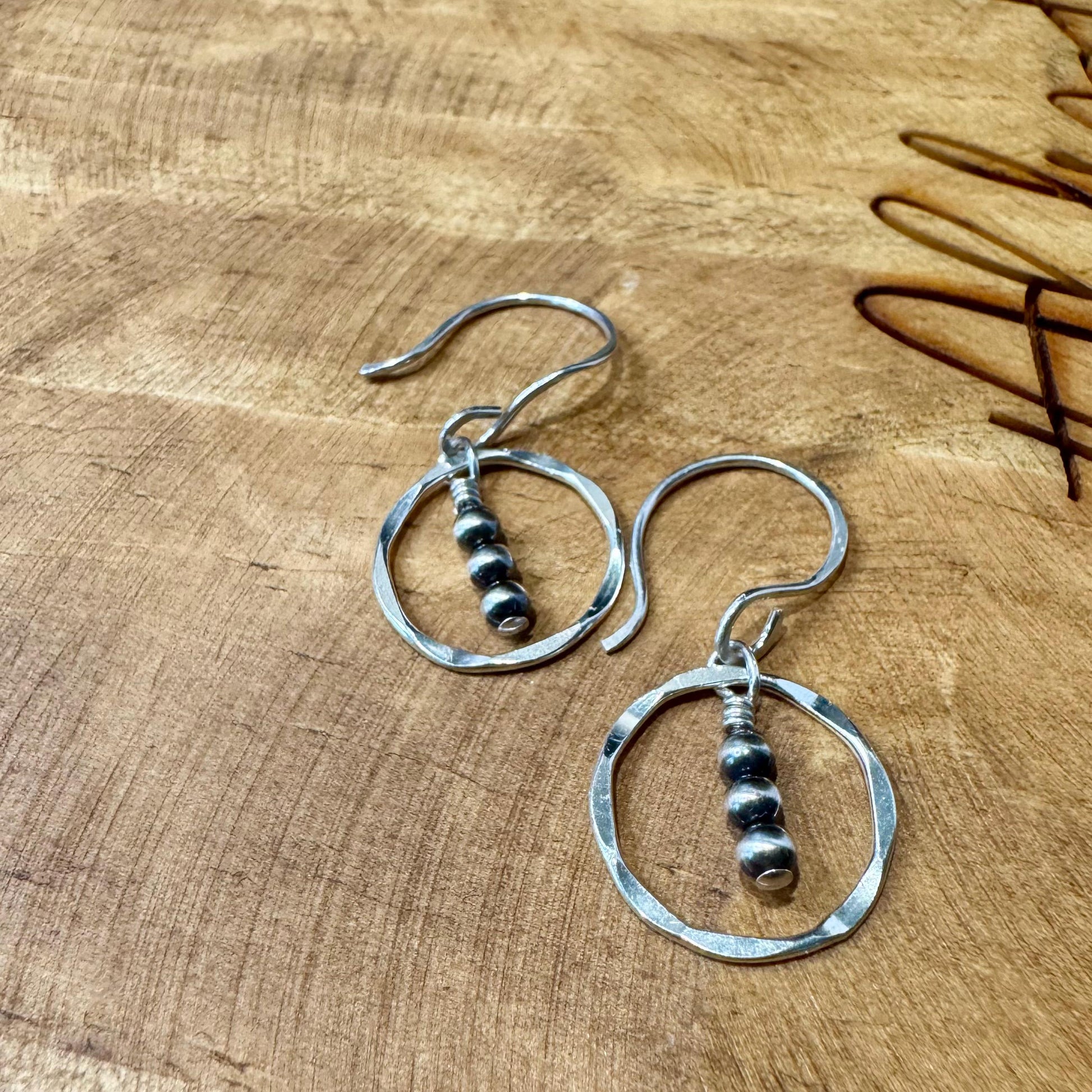 Navajo Pearl Drop Earrings, Sterling Silver Dangle, Circle Earrings, Silver Jewelry, Handmade Earrings, Dainty Earrings