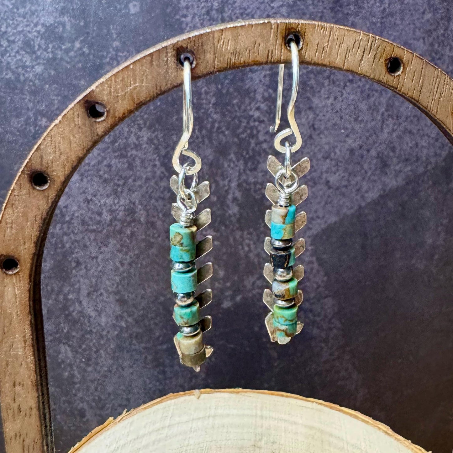 Navajo pearls with turquoise dangle drop earrings and chevron chain