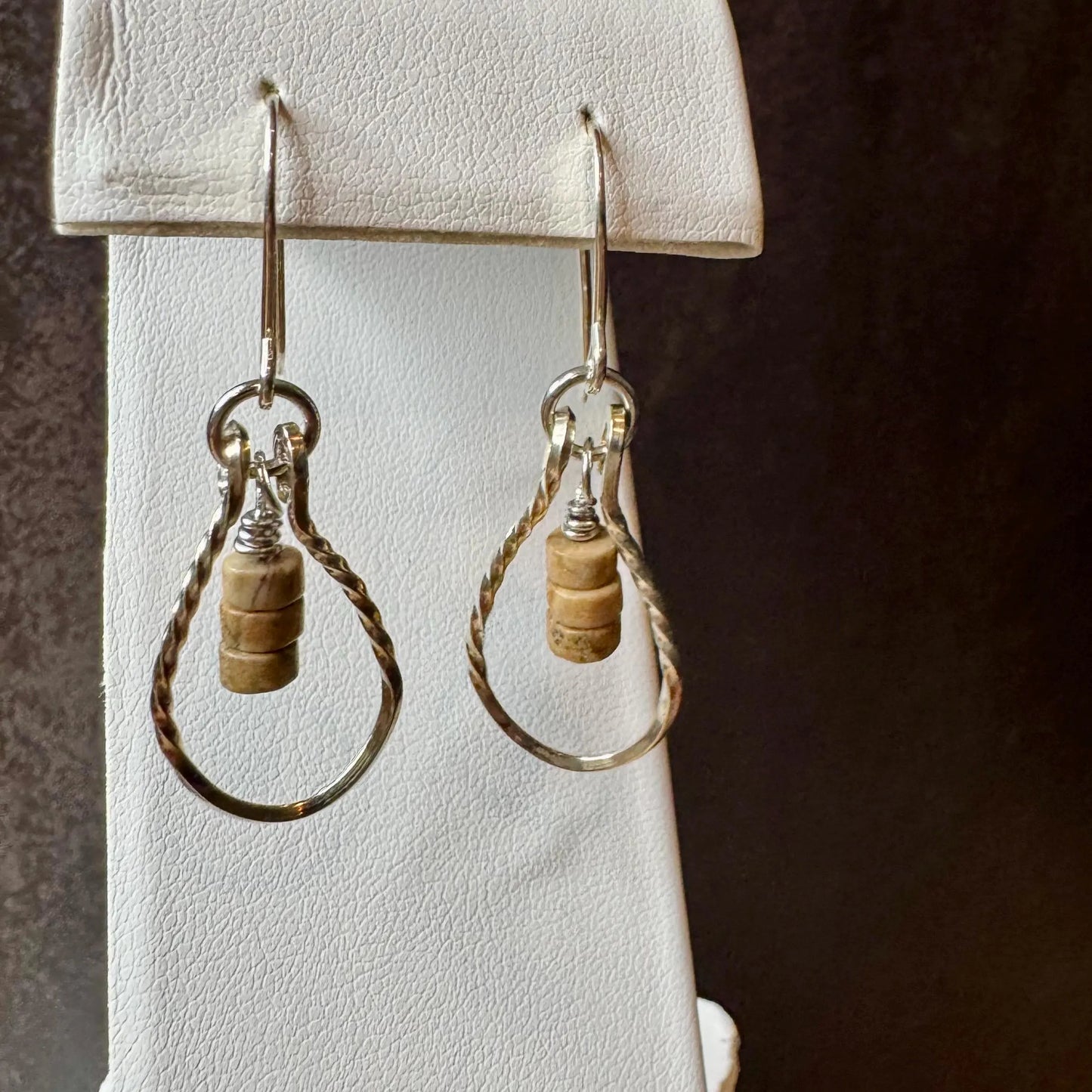 Picture Jasper Teardrop Earrings on Sterling Silver Wire - Women's Jasper Jewelry