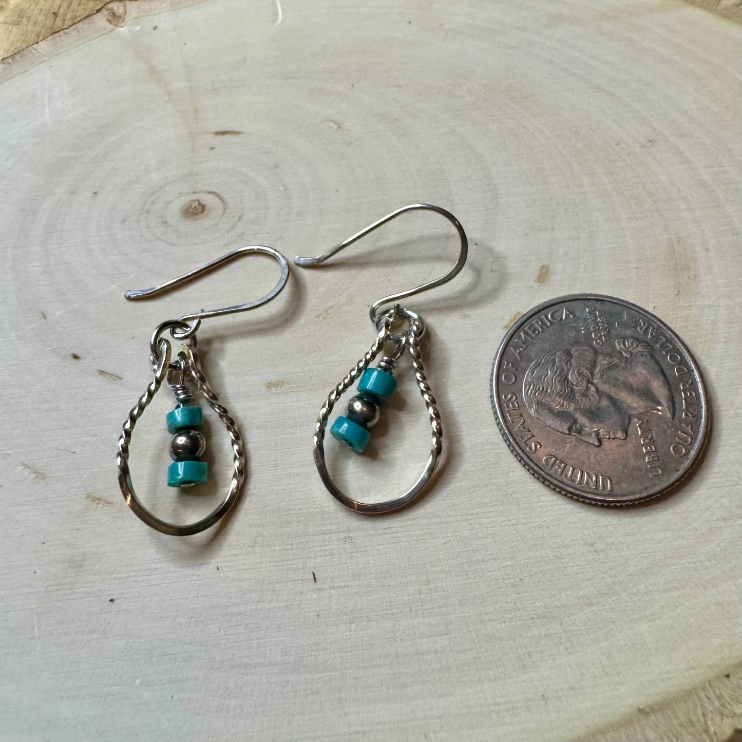 Handcrafted Turquoise Teardrop Earrings with Navajo Pearls, Sterling Silver