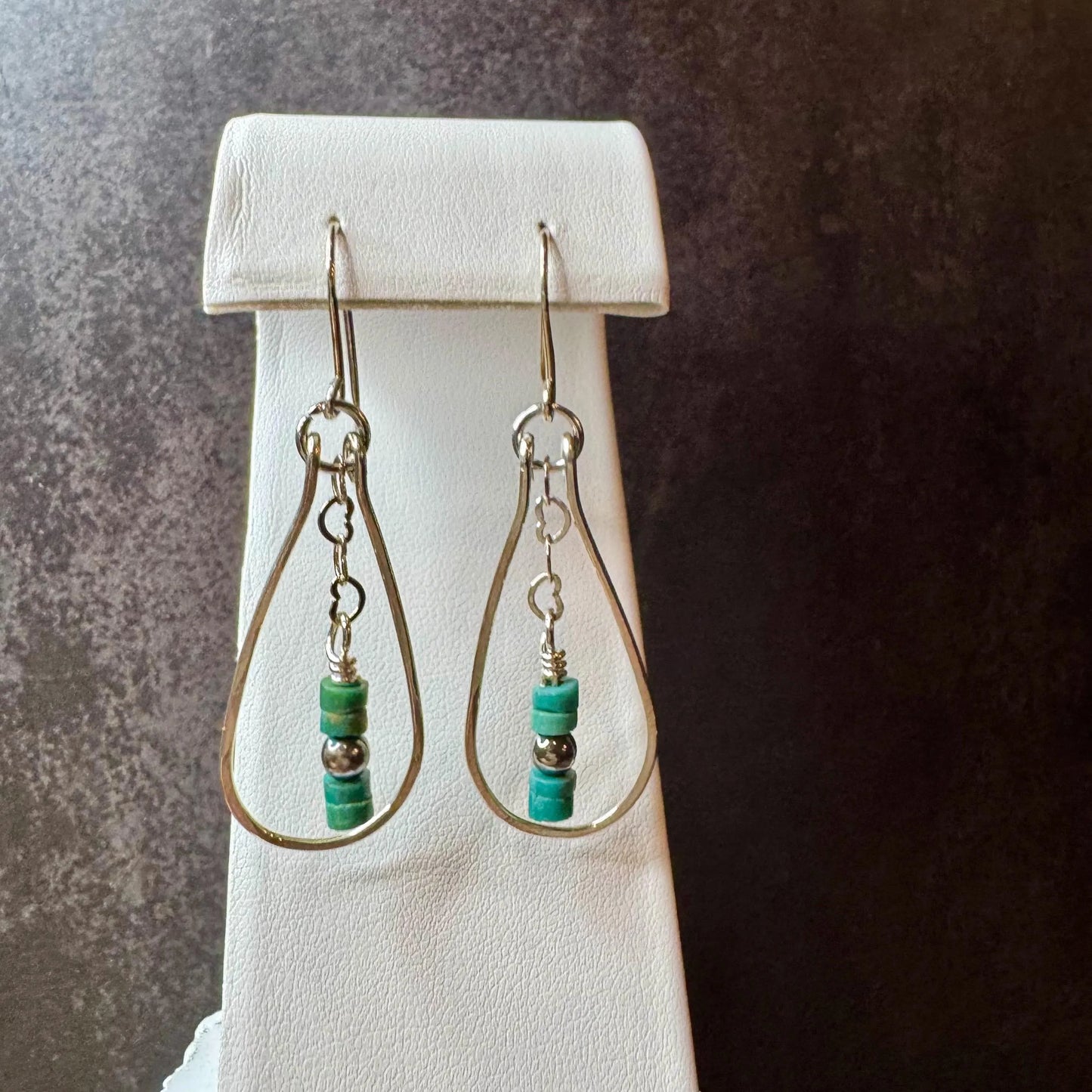 Turquoise Navajo Pearl Earrings, Sterling Silver Heart Chain Teardrop Dangle Earrings