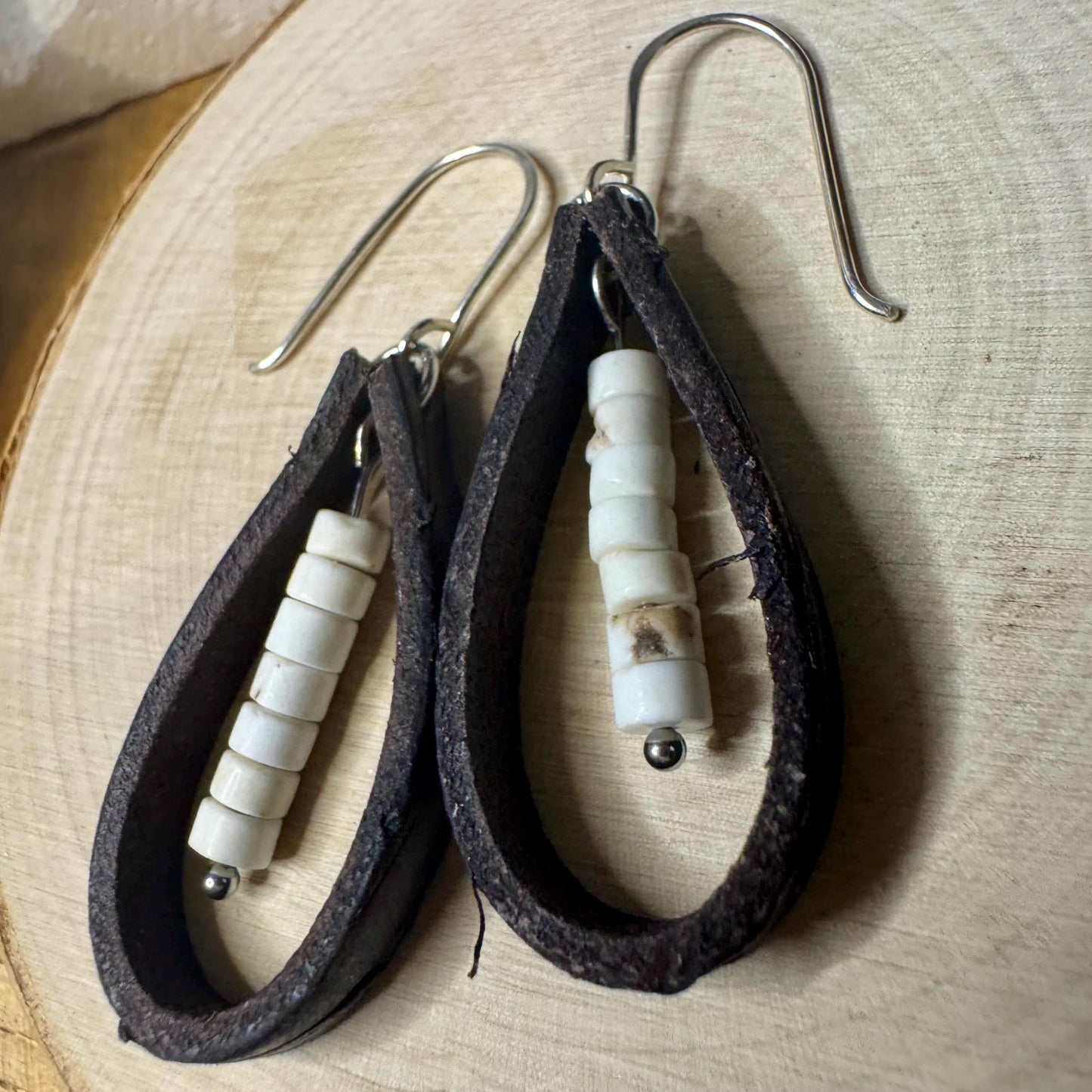 White Turquoise Leather Earrings, Genuine Earring Teardrop Style Wrap, Dangle Earrings, Boho Style, Handmade Gift