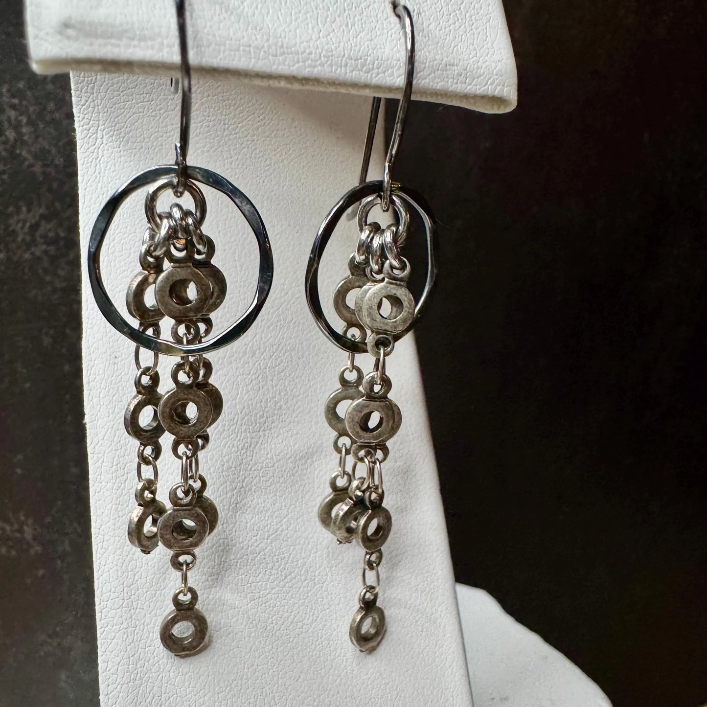 Sterling Silver Chain Earrings with Circle Accent - Dangle Earring Chain Jewelry
