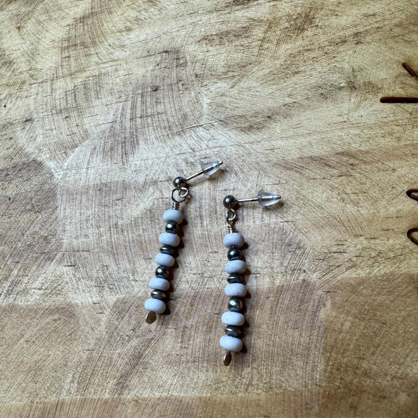 Navajo Pearls Earrings with White Turquoise, Dangle Sterling Silver Post Gemstone Earrings