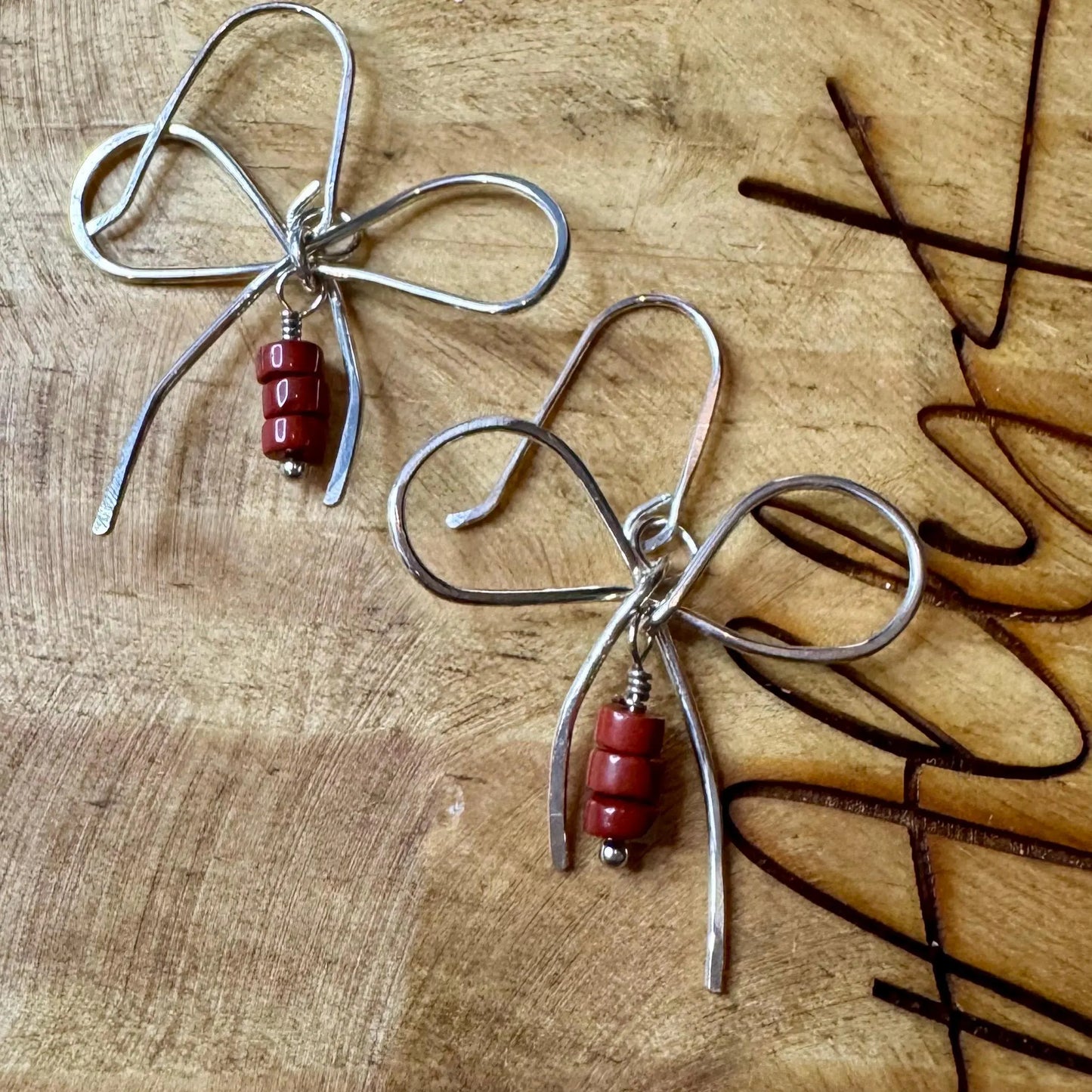 Sterling silver handmade bow earring with jasper, gemstone can be customized
