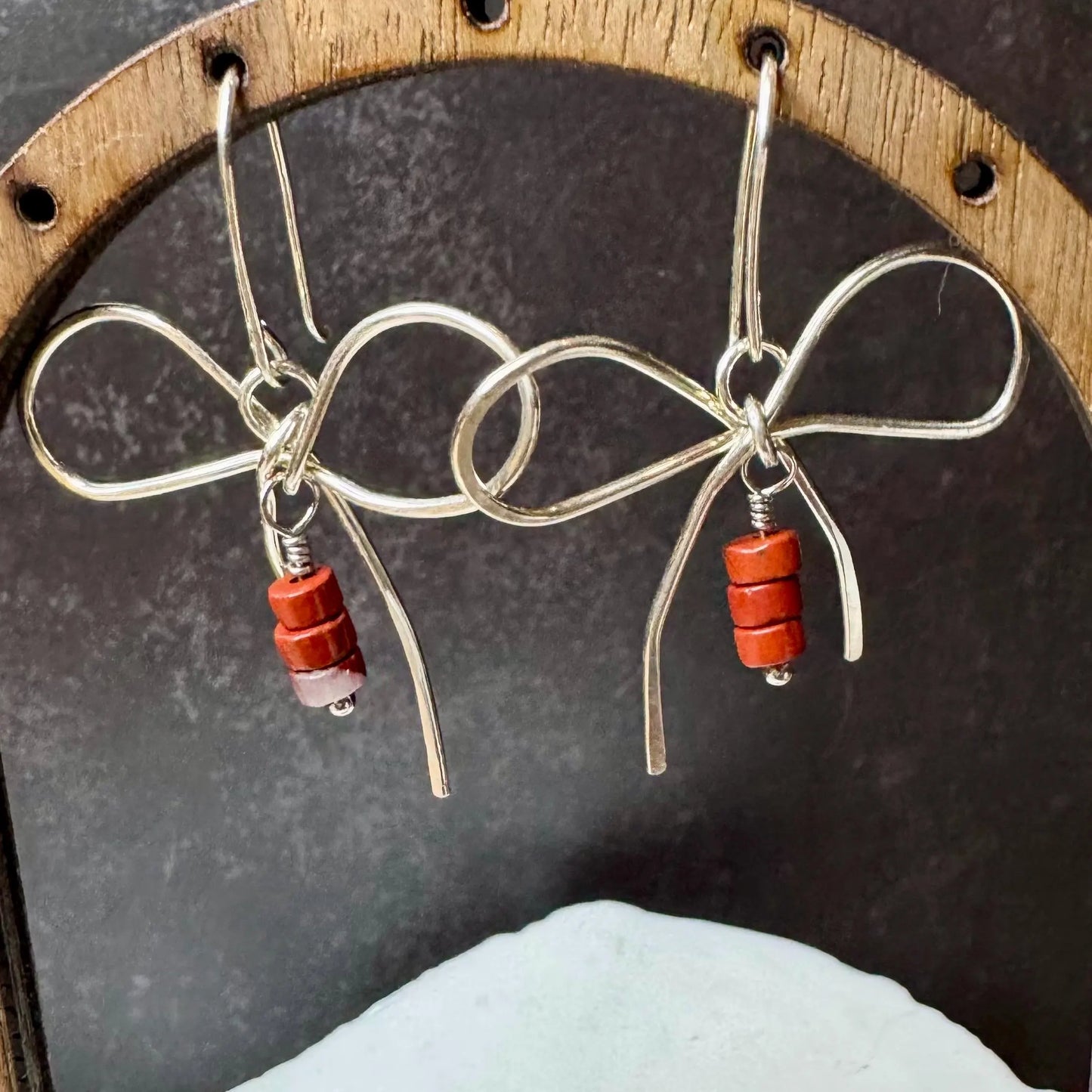 Sterling silver handmade bow earring with jasper, gemstone can be customized