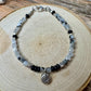 Rainbow Moonstone with Black Tourmaline and Onyx Evil Eye Anklet, Sterling Silver Beaded Gemstone Ankle Bracelet, Evil Eye Charm Anklet