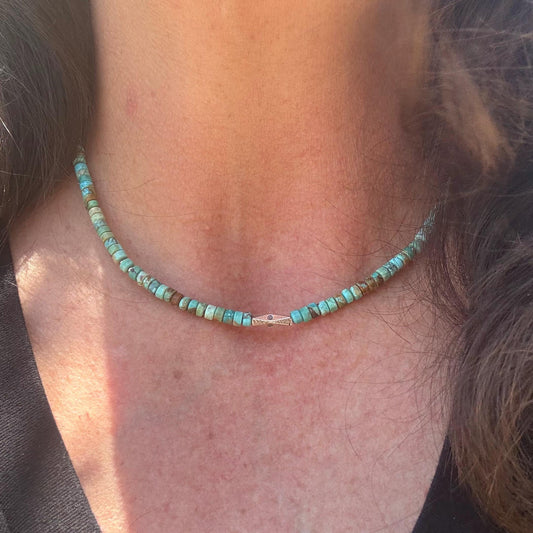 Turquoise and Sterling Silver Necklace, Choker Necklace, Boho Necklace, Turquoise Jewelry, Silver Choker, Gift for Men or Women