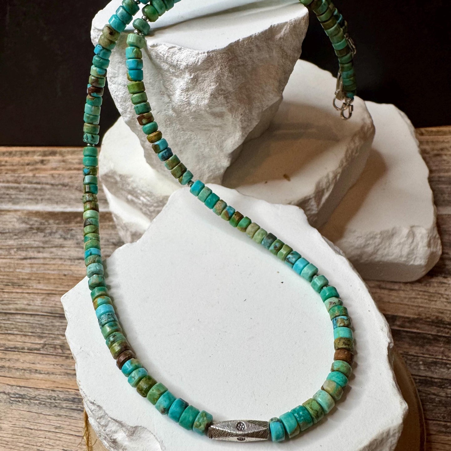 Turquoise and Sterling Silver Necklace, Choker Necklace, Boho Necklace, Turquoise Jewelry, Silver Choker, Gift for Men or Women