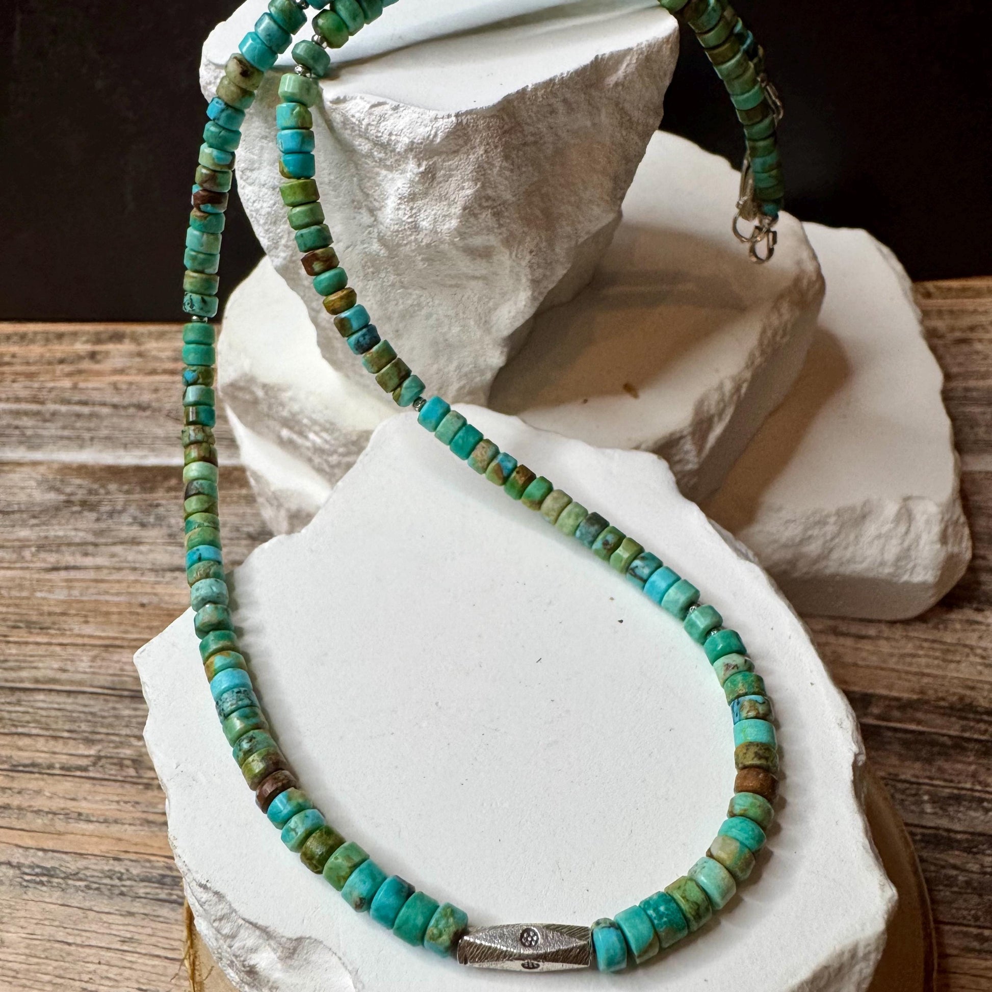 Turquoise and Sterling Silver Necklace, Choker Necklace, Boho Necklace, Turquoise Jewelry, Silver Choker, Gift for Men or Women