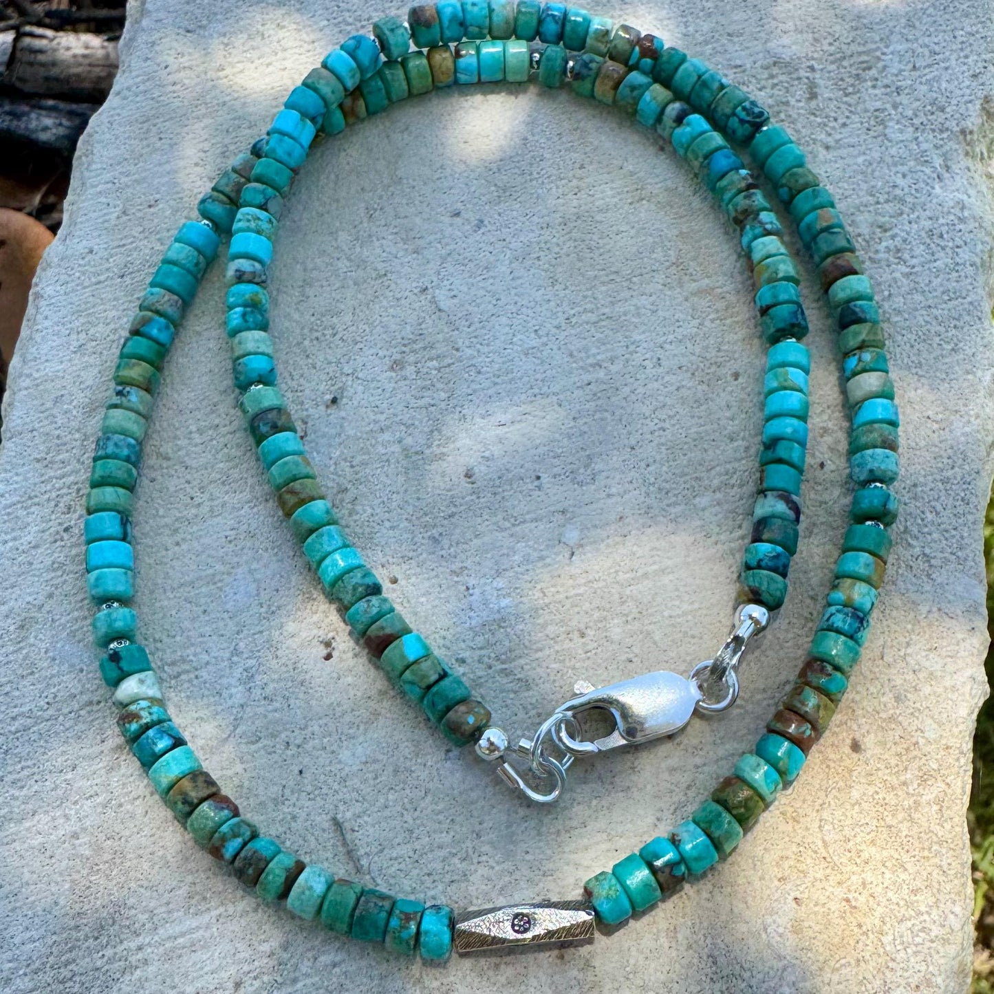 Turquoise and Sterling Silver Necklace, Choker Necklace, Boho Necklace, Turquoise Jewelry, Silver Choker, Gift for Men or Women