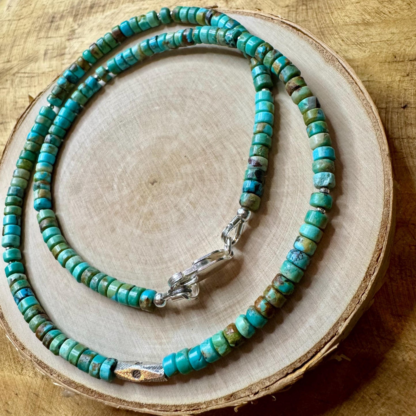 Turquoise and Sterling Silver Necklace, Choker Necklace, Boho Necklace, Turquoise Jewelry, Silver Choker, Gift for Men or Women