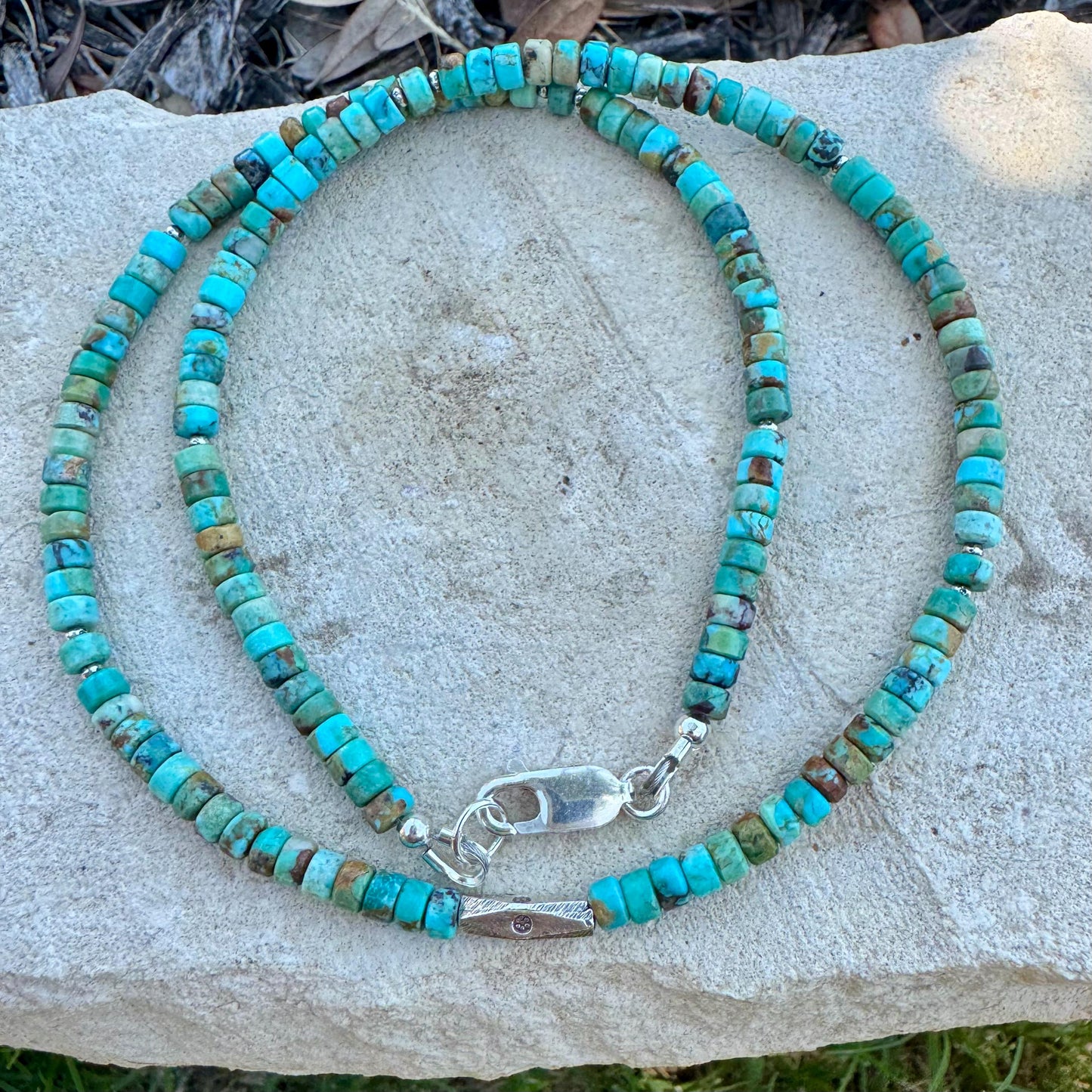 Turquoise and Sterling Silver Necklace, Choker Necklace, Boho Necklace, Turquoise Jewelry, Silver Choker, Gift for Men or Women
