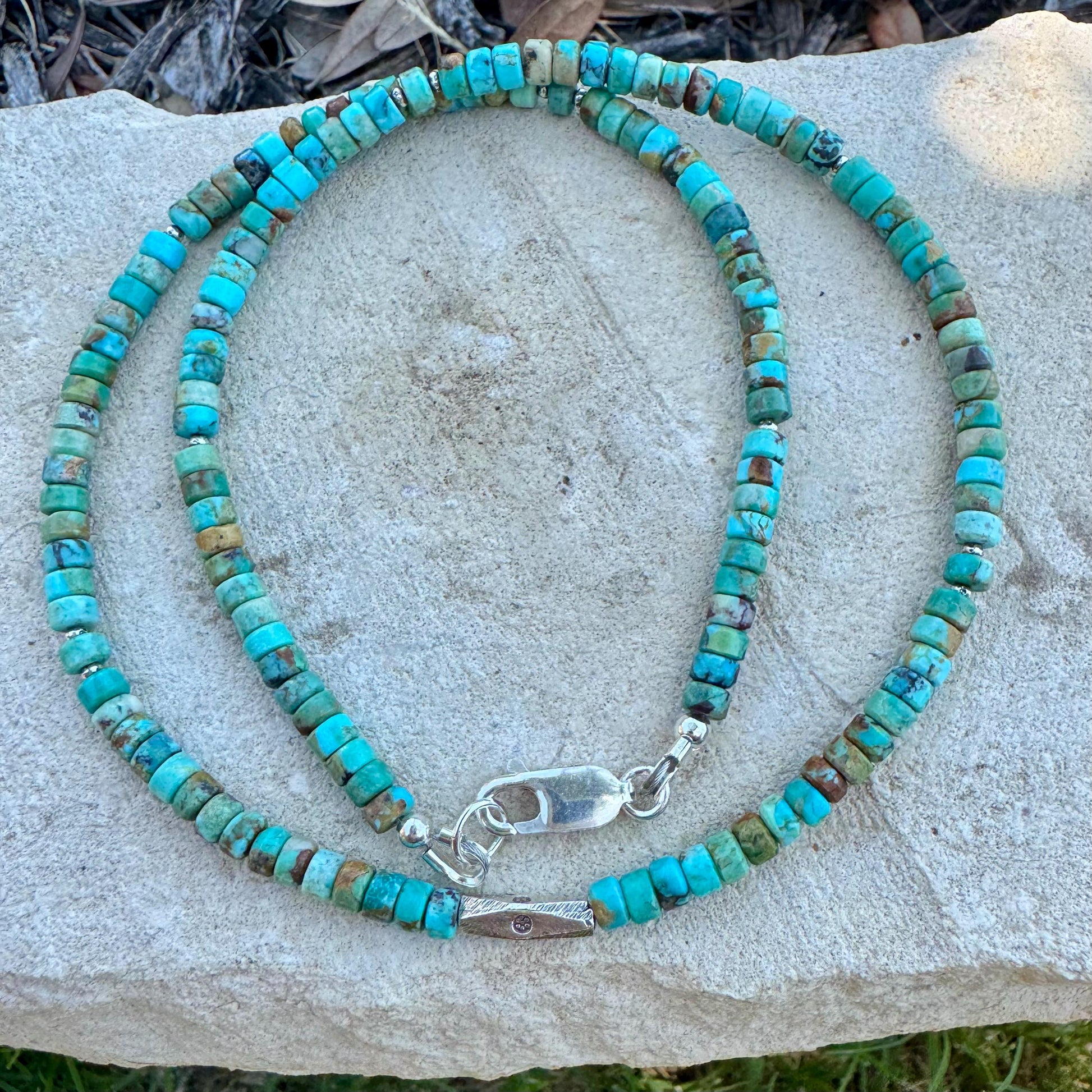 Turquoise and Sterling Silver Necklace, Choker Necklace, Boho Necklace, Turquoise Jewelry, Silver Choker, Gift for Men or Women
