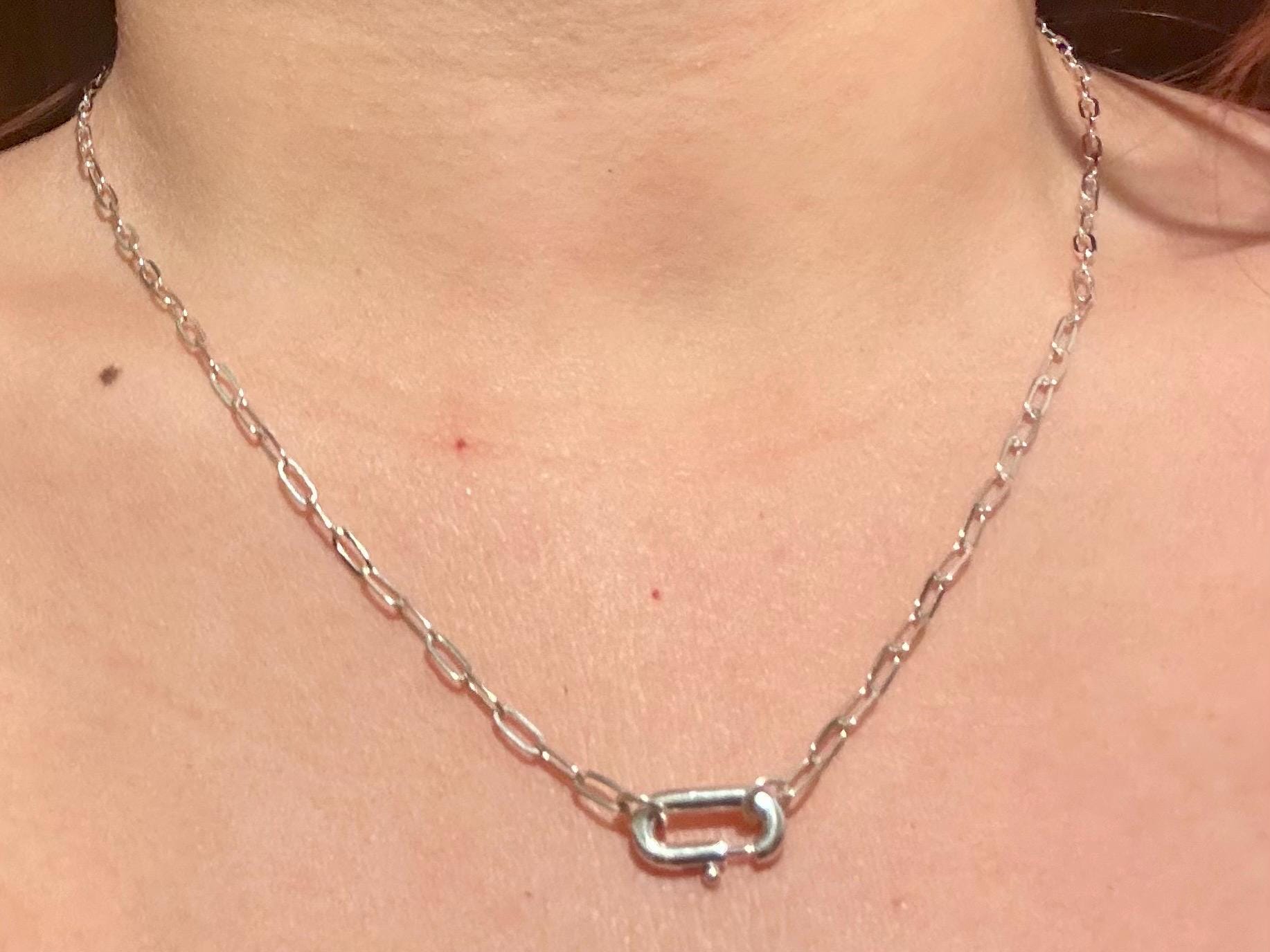 Paperclip Chain Necklace with Charms and Gemstone, Carabiner necklace, Personalized Gift