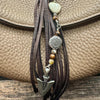 Tribal Sun Charm, White Turquoise Magnesite Heart Leather Purse Tassel, Southwestern Tassel, Heart Keychain, Leather Handbag Accessory