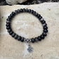 Stretch Obsidian Gemstone Bracelet with Sterling Silver Paw Print Charm, Stretch Bracelet, Pet Lover's Jewelry, Handmade Gift