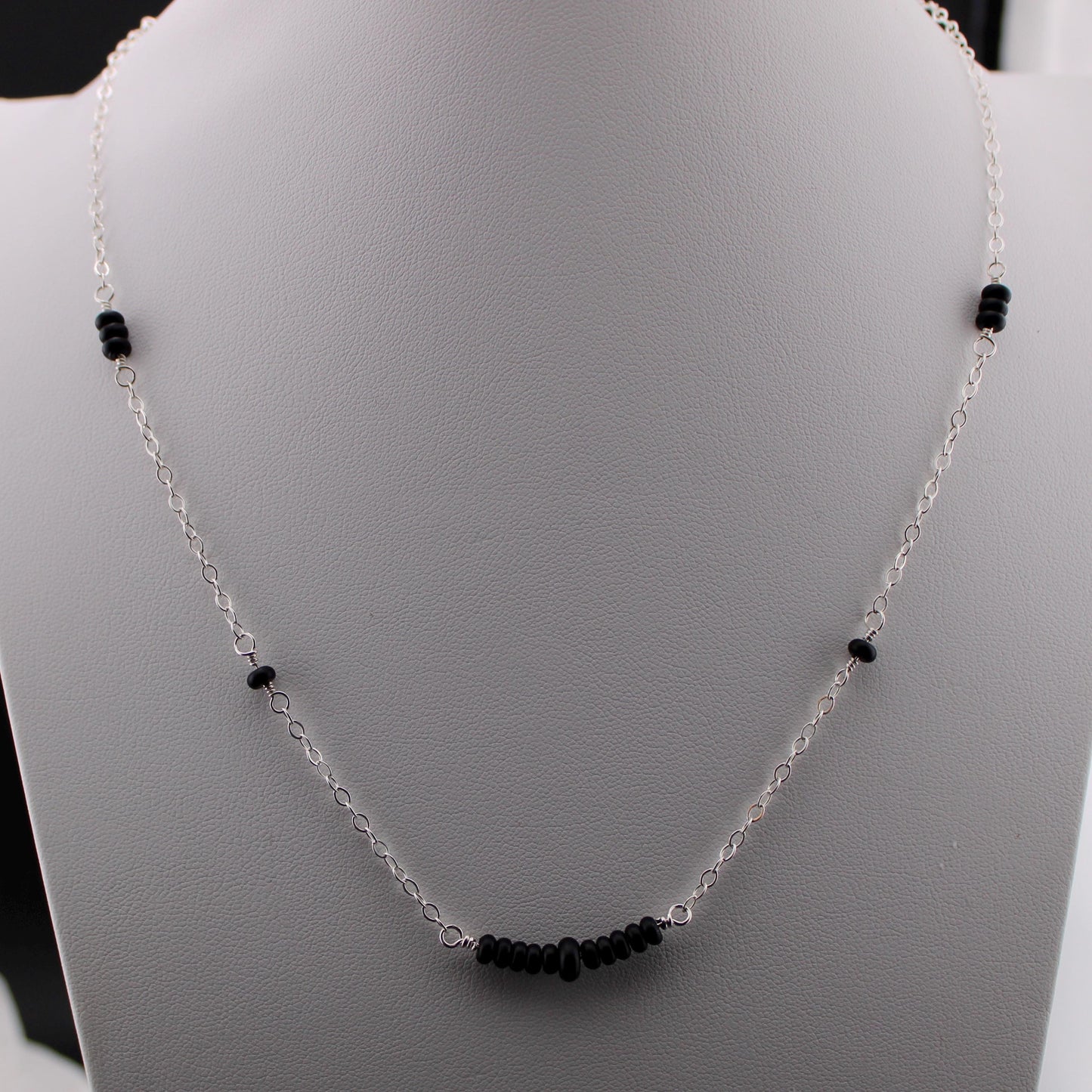 Sterling Silver Cable Chain with Black Onyx Bar Gemstone Spacer Necklace, Onyx Jewelry, Unique Gemstone Beaded Chain Necklace