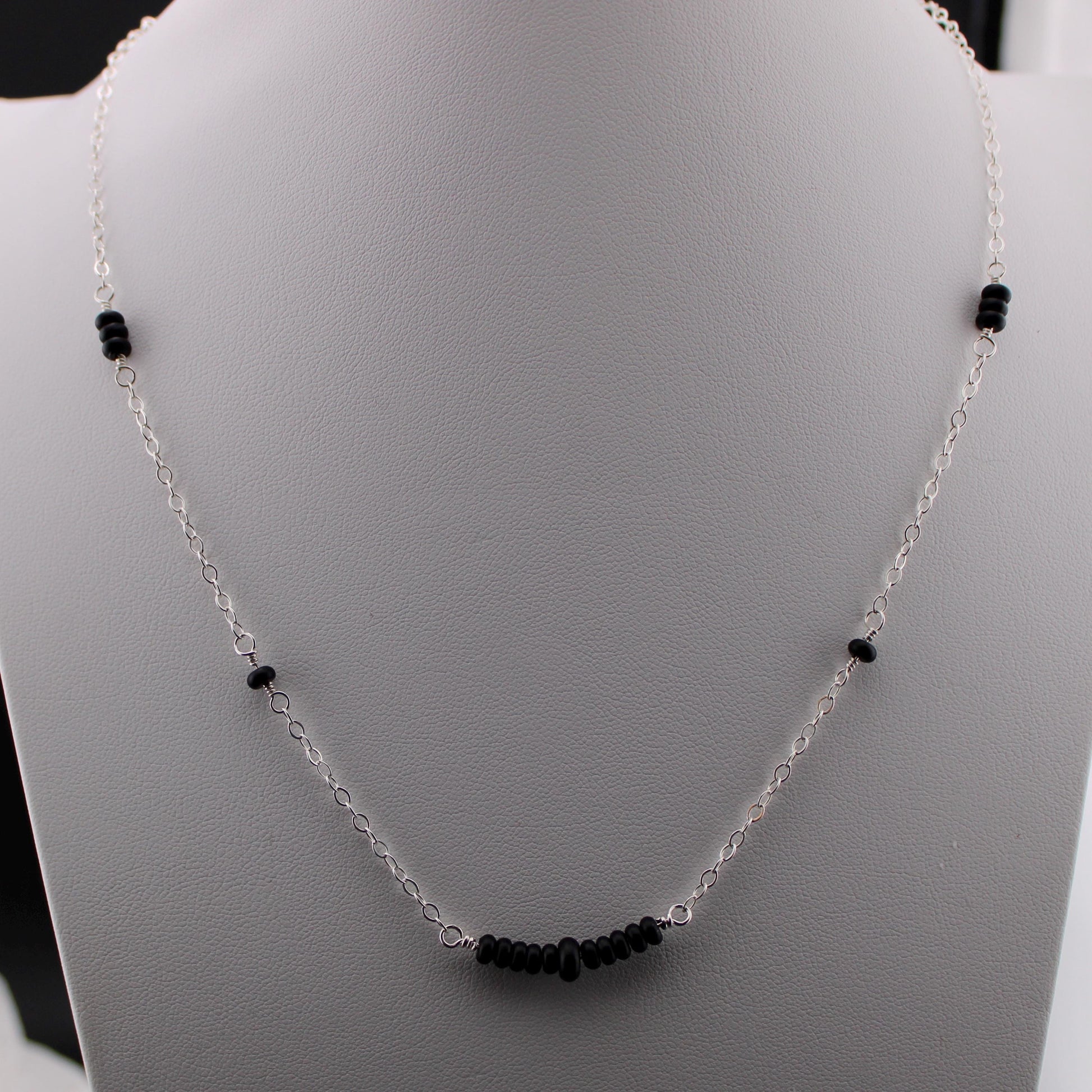 Sterling Silver Cable Chain with Black Onyx Bar Gemstone Spacer Necklace, Onyx Jewelry, Unique Gemstone Beaded Chain Necklace