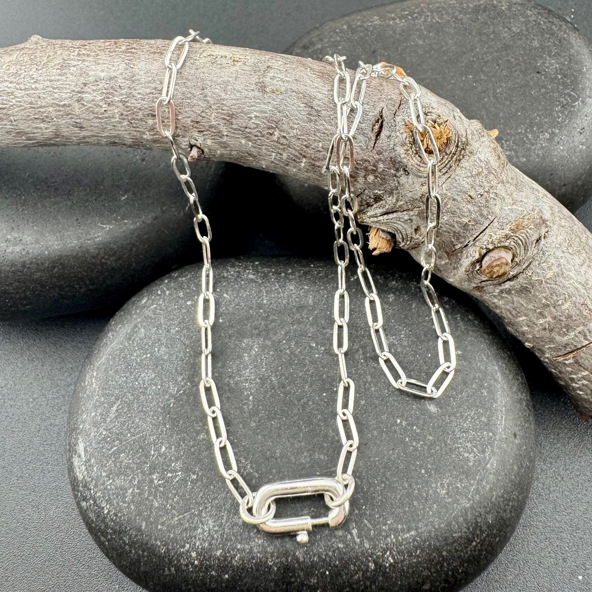 Paperclip Chain Necklace with Charms and Gemstone, Carabiner necklace, Personalized Gift