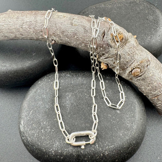 Paperclip Chain Necklace with Charms and Gemstone, Carabiner necklace, Personalized Gift
