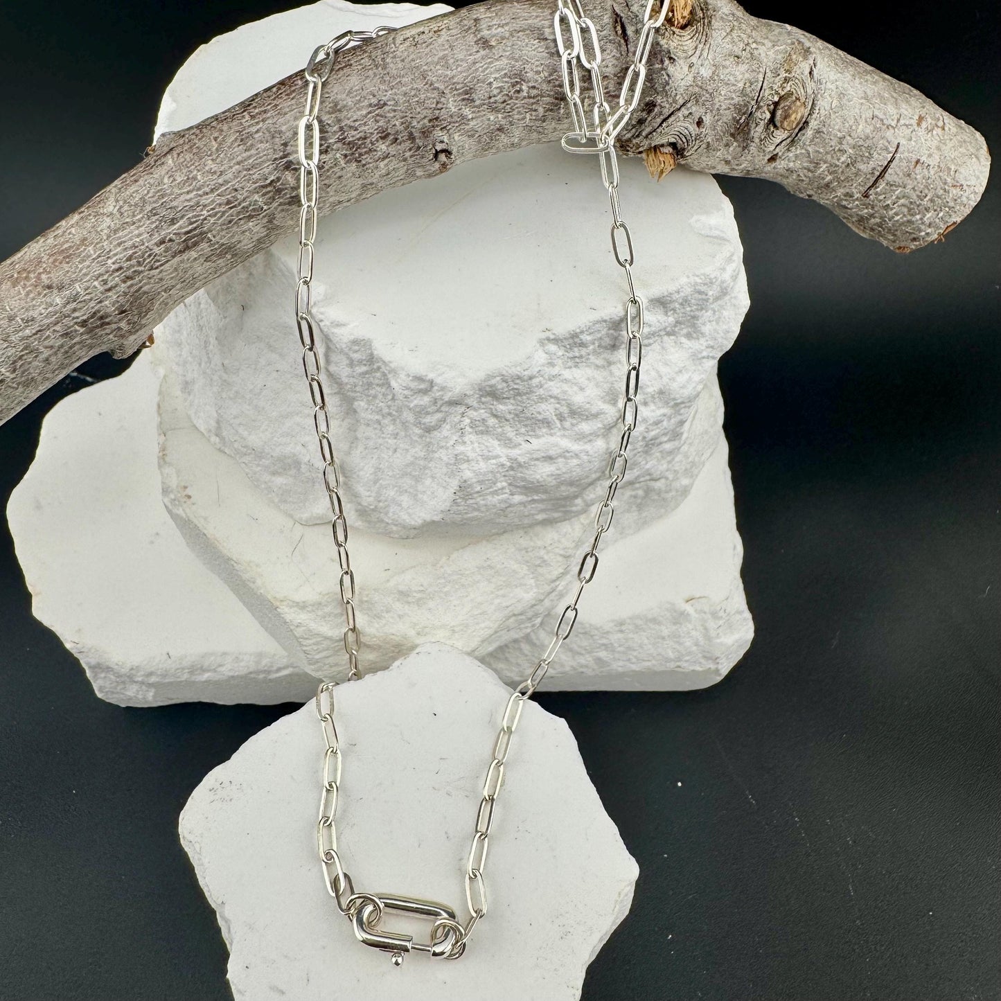 Paperclip Chain Necklace with Charms and Gemstone, Carabiner necklace, Personalized Gift