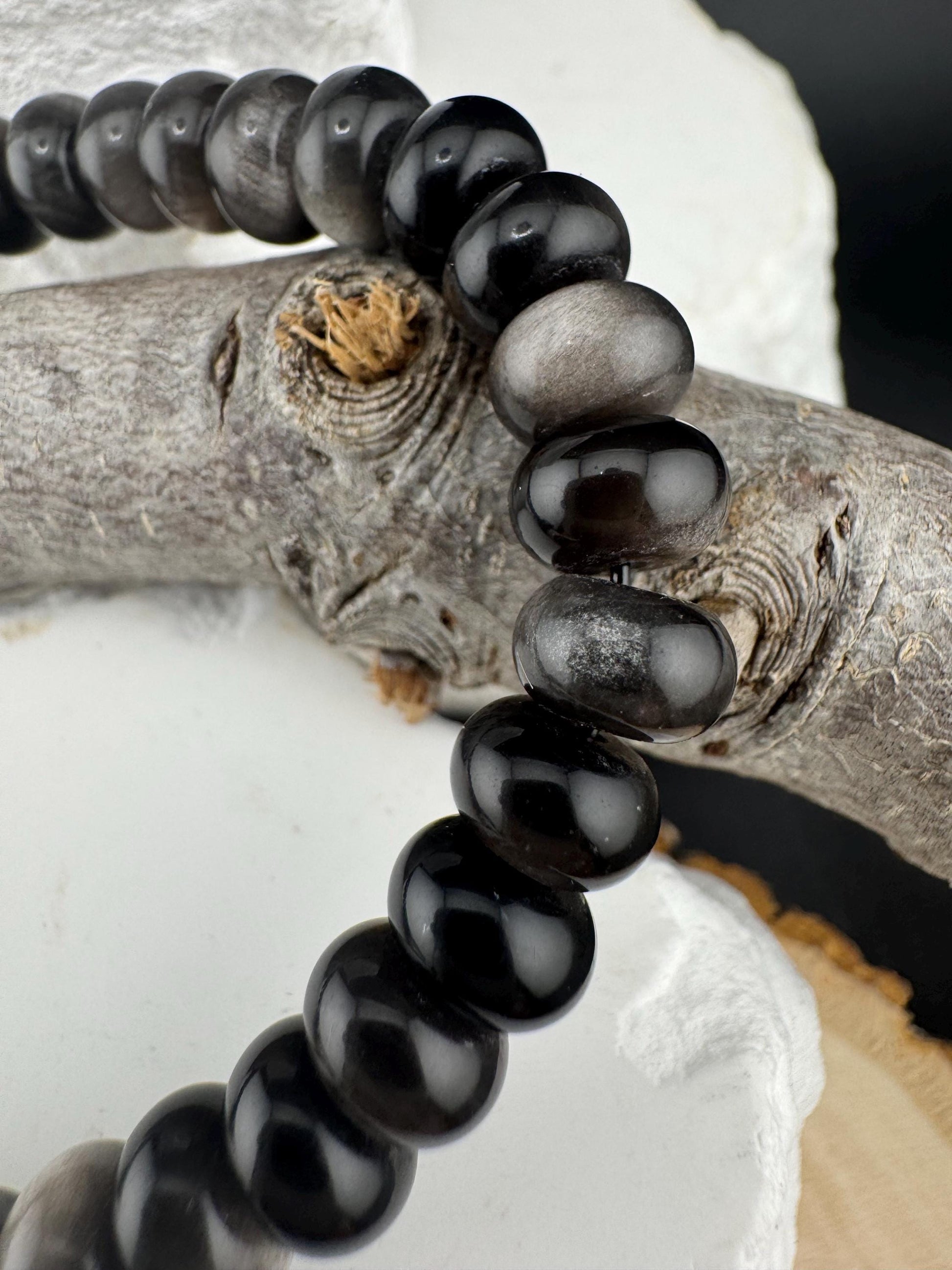 Stretch Obsidian Gemstone Bracelet with Sterling Silver Paw Print Charm, Stretch Bracelet, Pet Lover's Jewelry, Handmade Gift