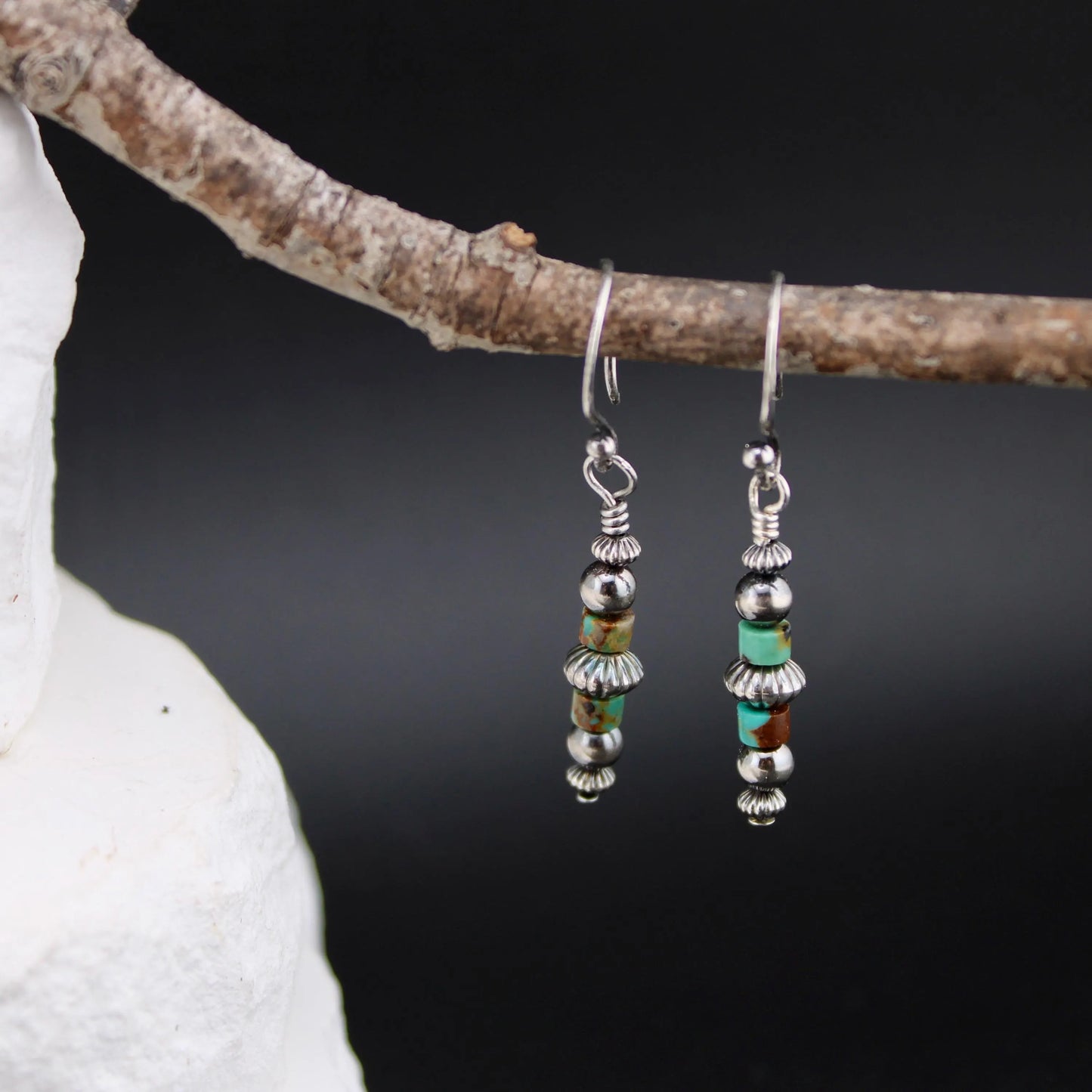 Navajo Pearl Turquoise Earrings, Sterling Silver Dangle Drop Earrings