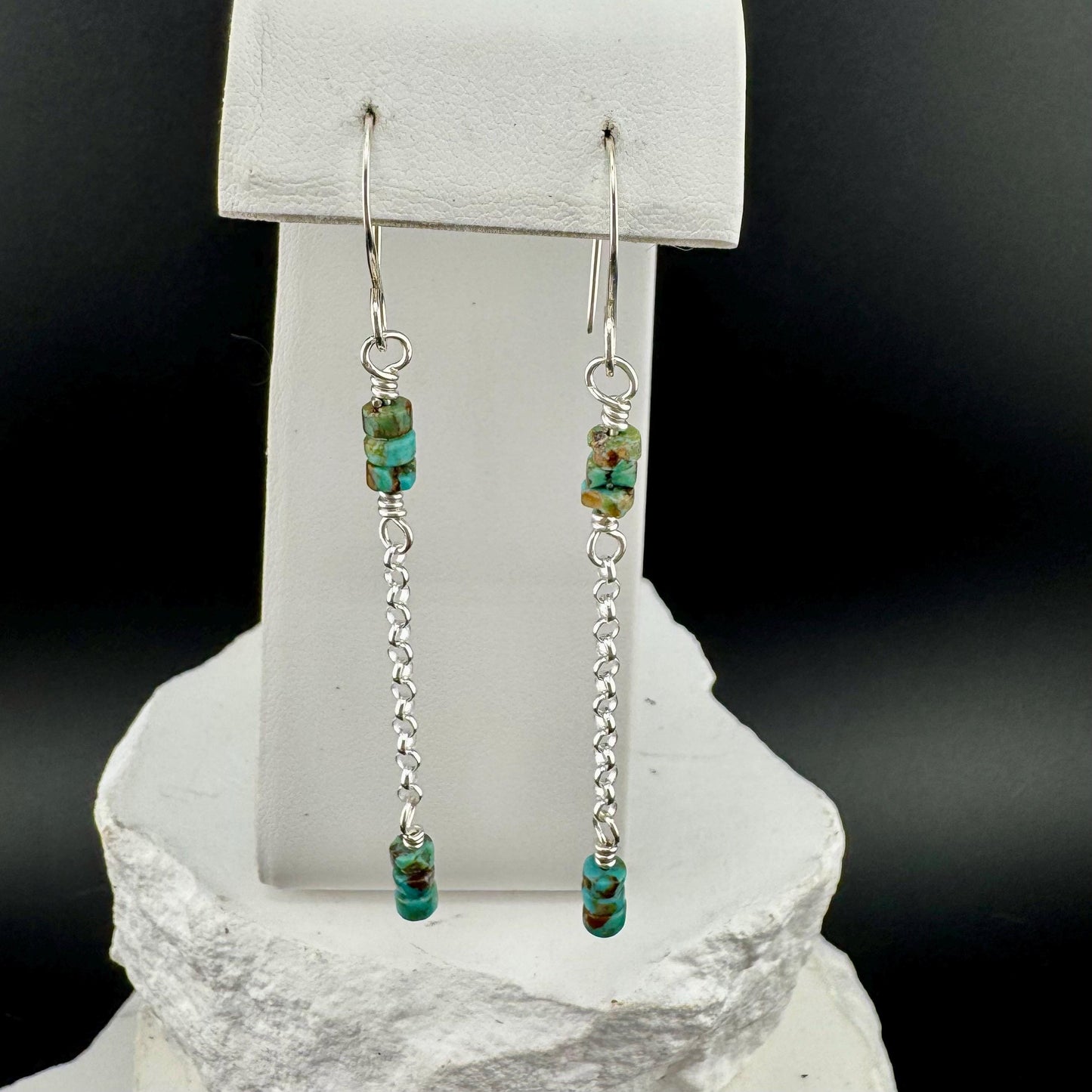 Sterling Silver Chain Dangle Earrings, Turquoise Gemstone Earrings, Boho Jewelry, Sterling Silver Earrings, Gift for Her