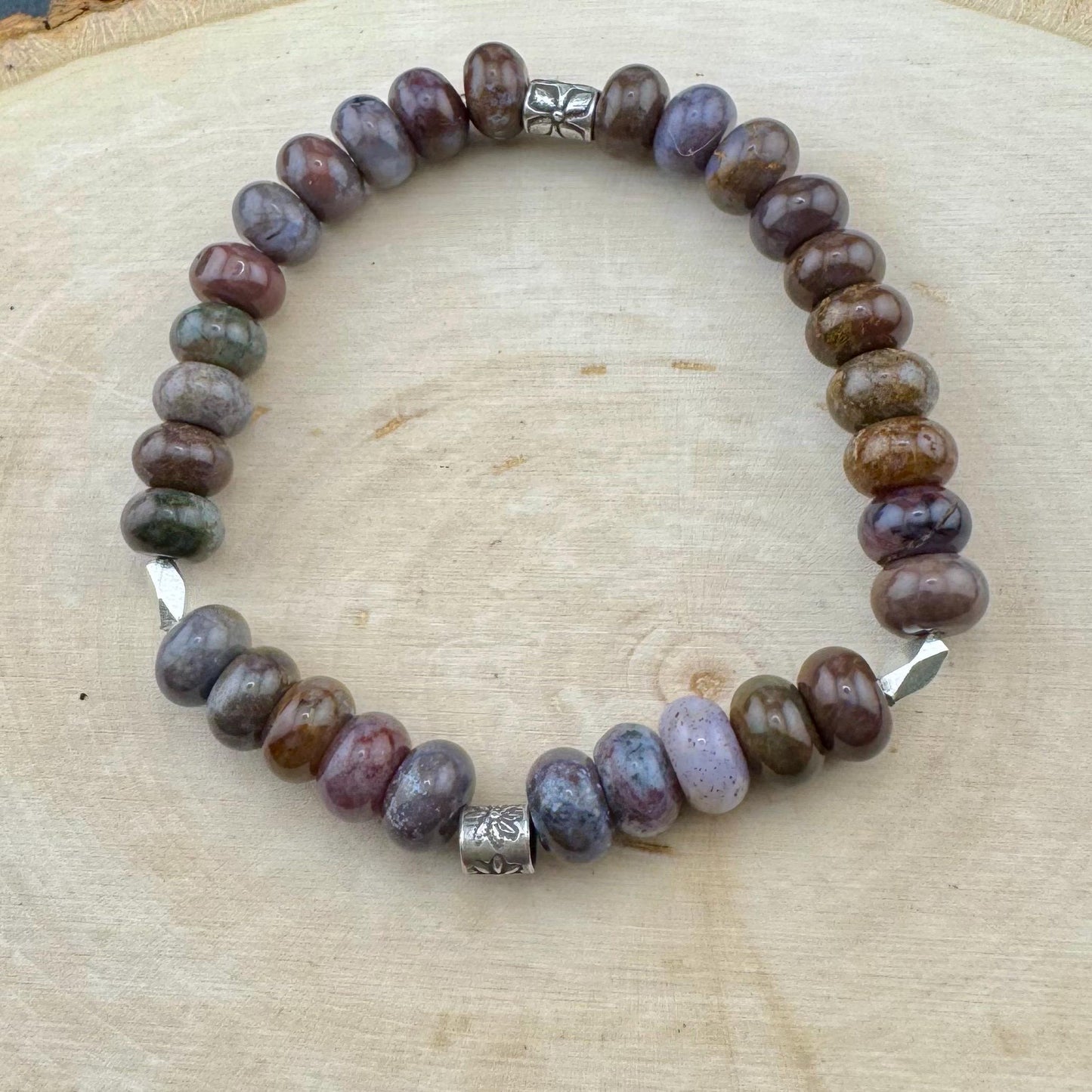 Stretch Seam Agate Gemstone Stretch Bracelet with Sterling Silver, Stretch Bracelet, Natural Gemstone Jewelry, Handmade Bracelet