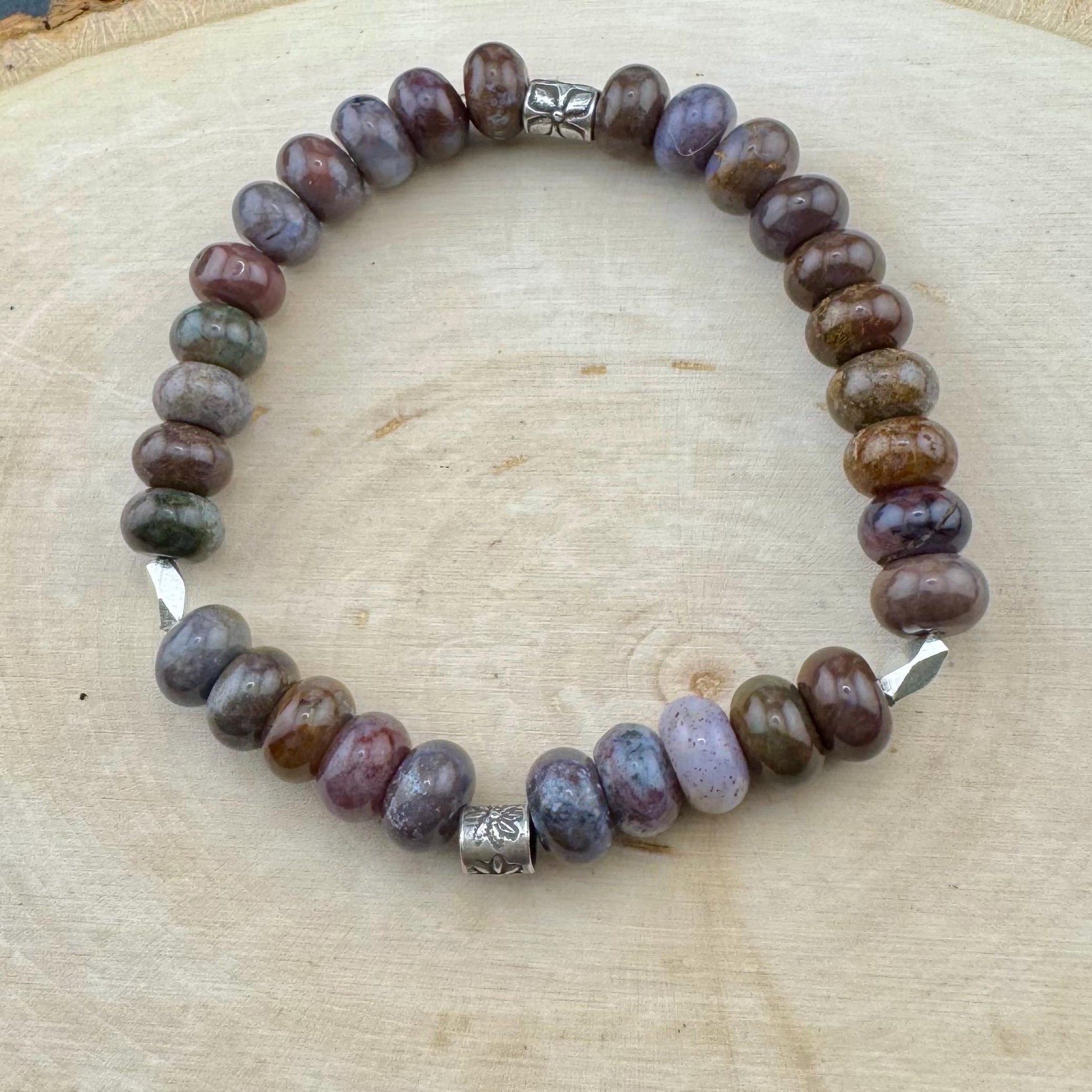 Stretch Seam Agate Gemstone Stretch Bracelet with Sterling Silver, Stretch Bracelet, Natural Gemstone Jewelry, Handmade Bracelet
