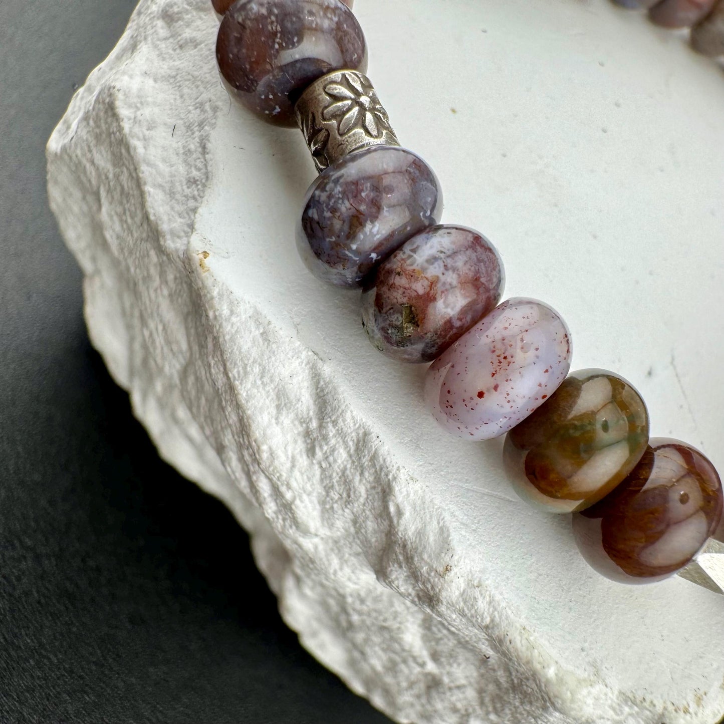 Stretch Seam Agate Gemstone Stretch Bracelet with Sterling Silver, Stretch Bracelet, Natural Gemstone Jewelry, Handmade Bracelet