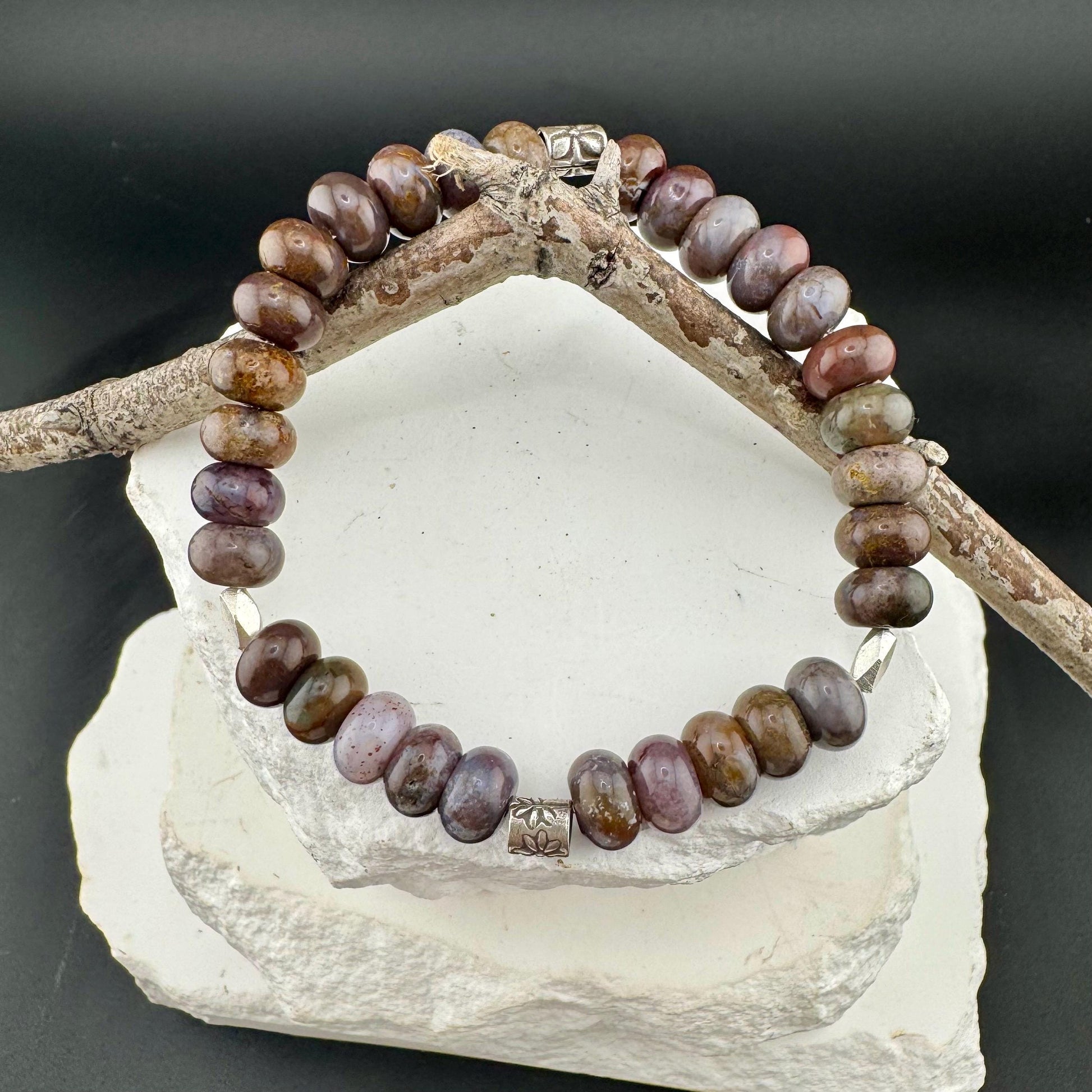 Stretch Seam Agate Gemstone Stretch Bracelet with Sterling Silver, Stretch Bracelet, Natural Gemstone Jewelry, Handmade Bracelet