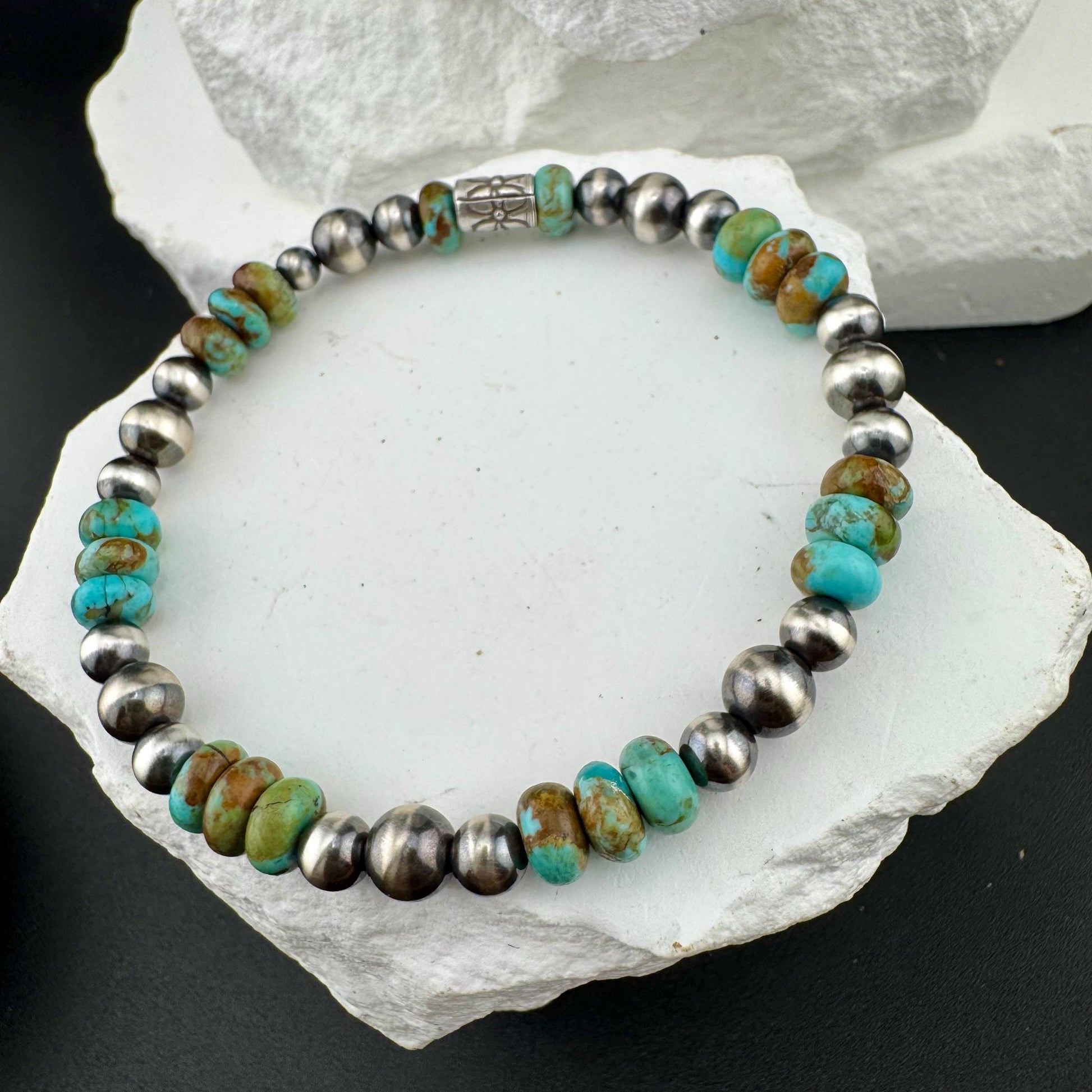 Stretch Kingman Turquoise Navajo Pearl Stretch Bracelet, Natural Gemstone Jewelry, Turquoise Jewelry