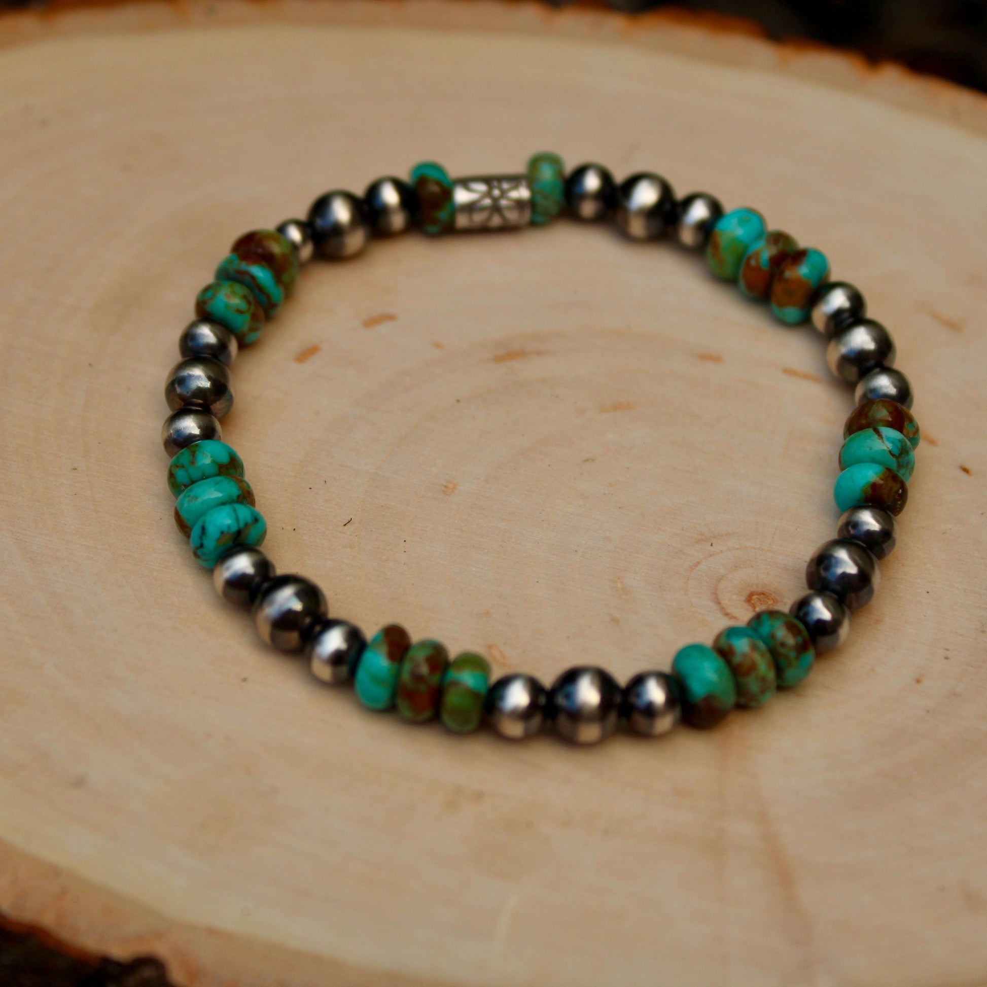 Stretch Kingman Turquoise Navajo Pearl Stretch Bracelet, Natural Gemstone Jewelry, Turquoise Jewelry