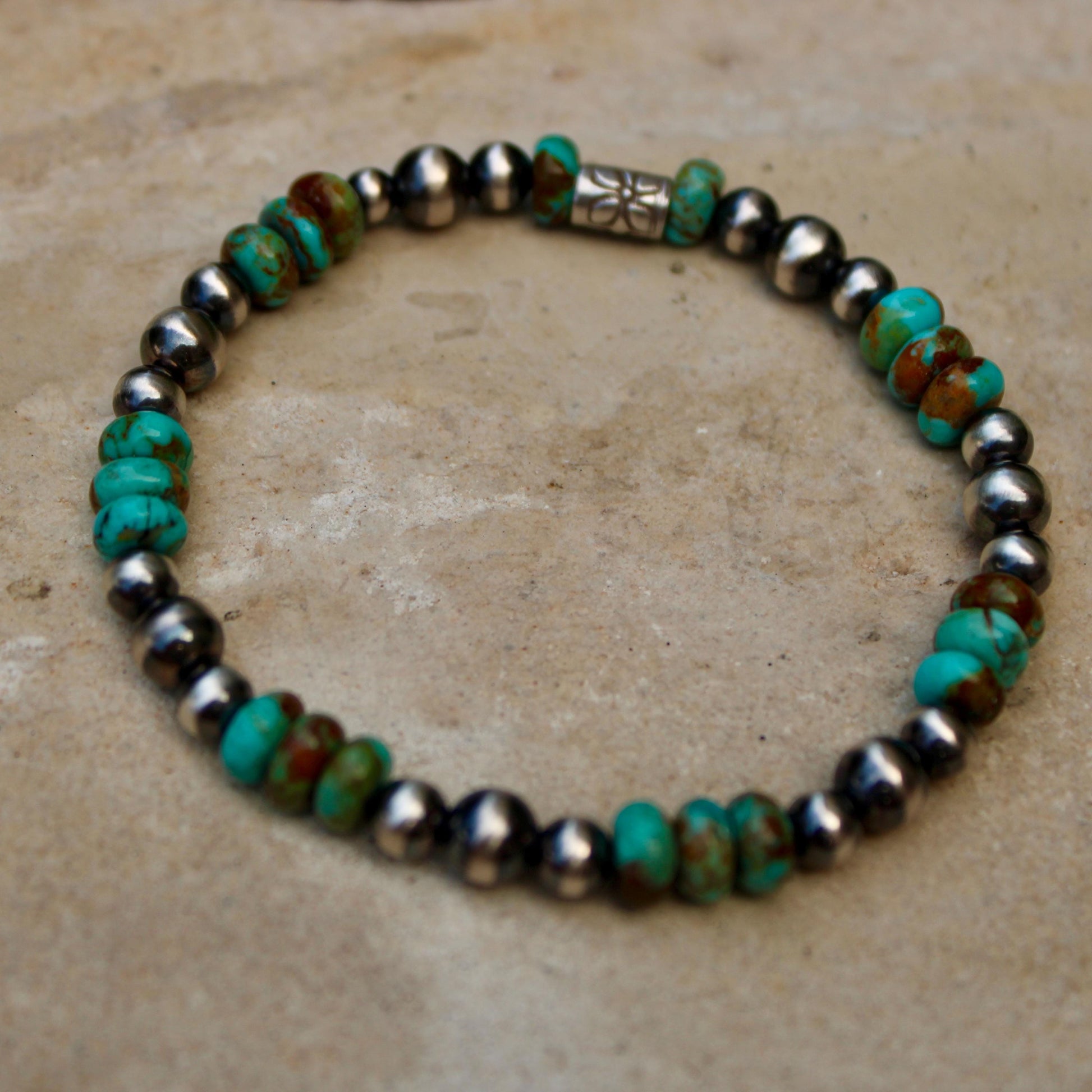 Stretch Kingman Turquoise Navajo Pearl Stretch Bracelet, Natural Gemstone Jewelry, Turquoise Jewelry
