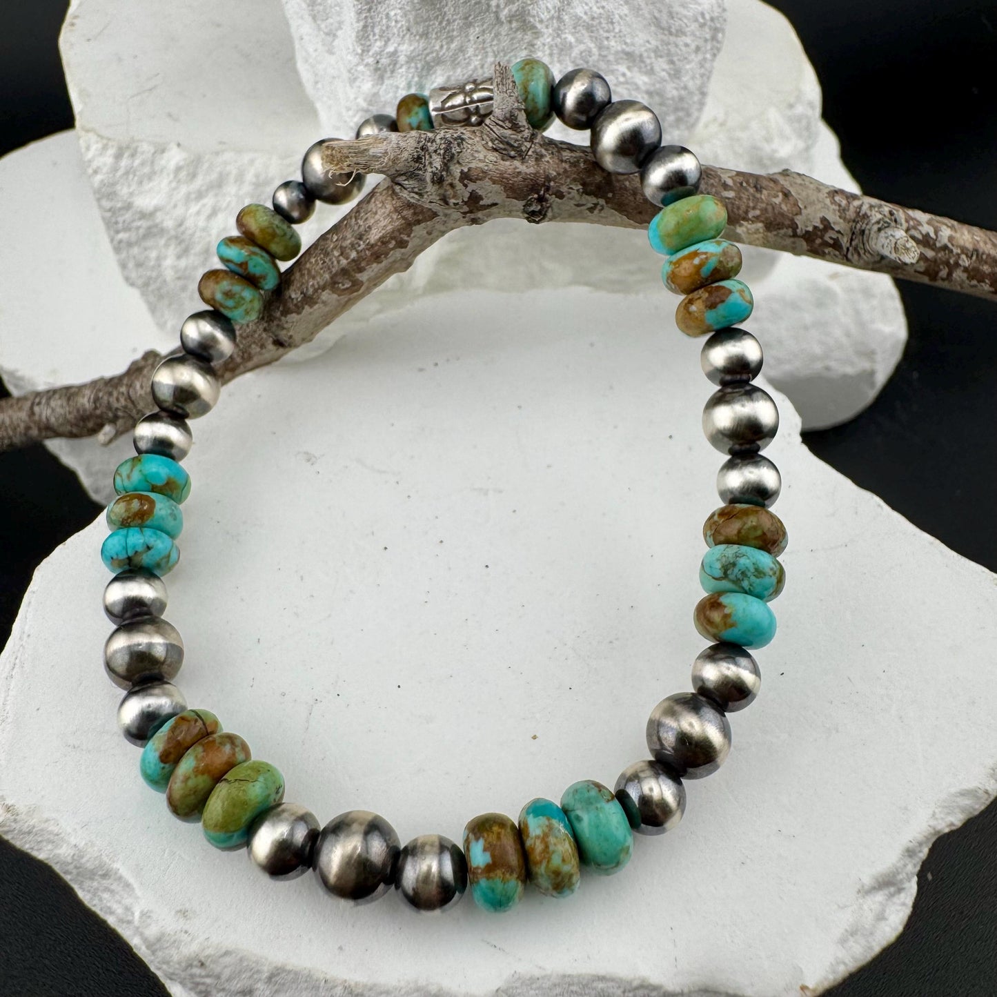 Stretch Kingman Turquoise Navajo Pearl Stretch Bracelet, Natural Gemstone Jewelry, Turquoise Jewelry