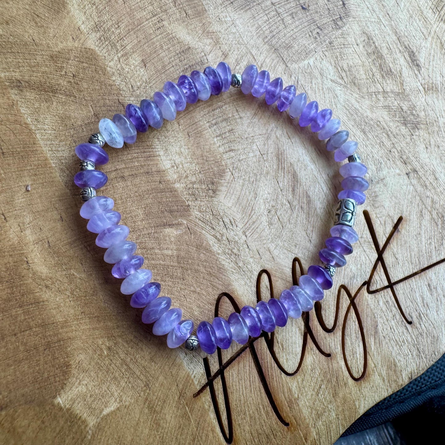 Stretch Amythyst Bracelet with Sterling Silver, Stretch Bracelet, Natural Gemstone Jewelry, Handmade Bracelet