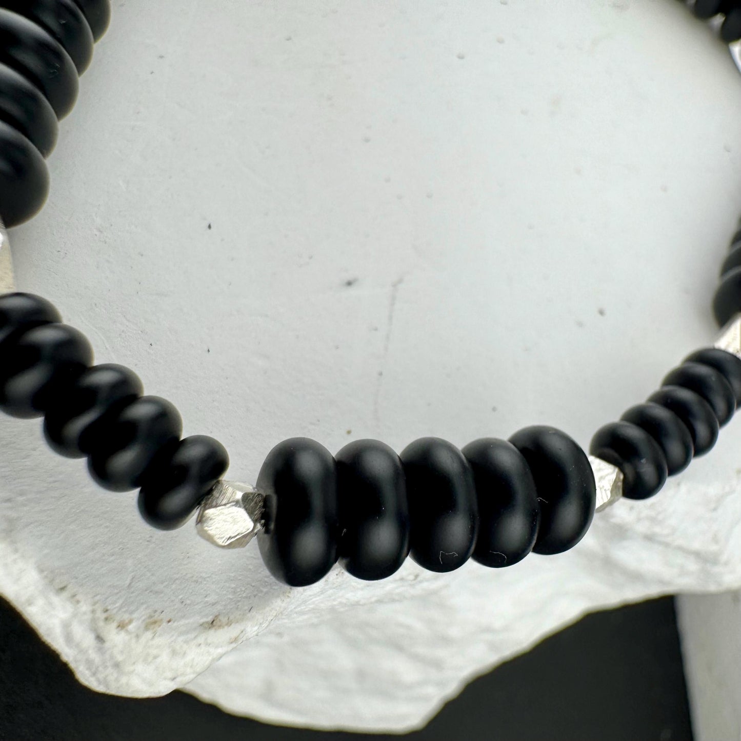 Stretch Onyx Bracelet with Sterling Silver, Stretch Bracelet, Natural Gemstone Jewelry, Handmade Bracelet