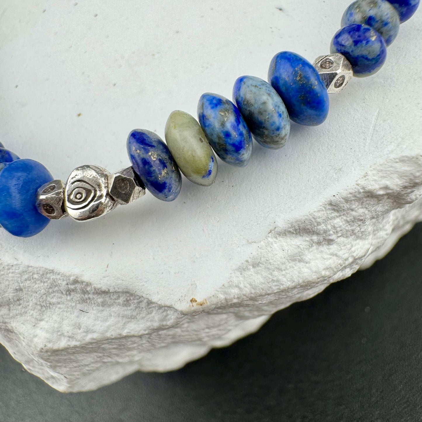 Stretch Lapis Bracelet with Sterling Silver Evil Eye Charm, Stretch Bracelet, Natural Gemstone Jewelry, Handmade Gift