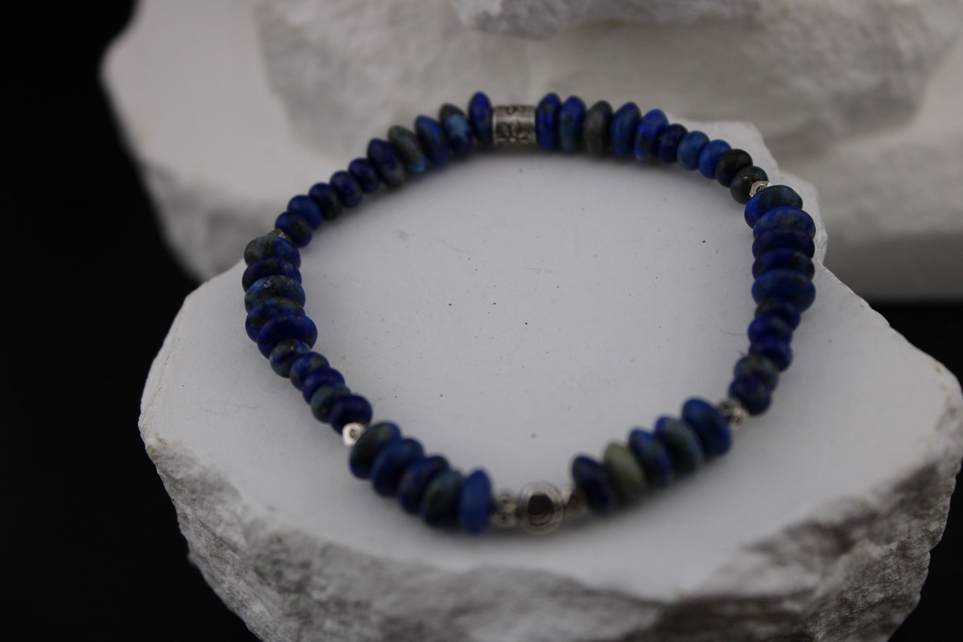 Stretch Lapis Bracelet with Sterling Silver Evil Eye Charm, Stretch Bracelet, Natural Gemstone Jewelry, Handmade Gift