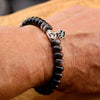 Stretch Obsidian Gemstone Bracelet with Sterling Silver Paw Print Charm, Stretch Beaded Bracelet, Pet Lover's Jewelry